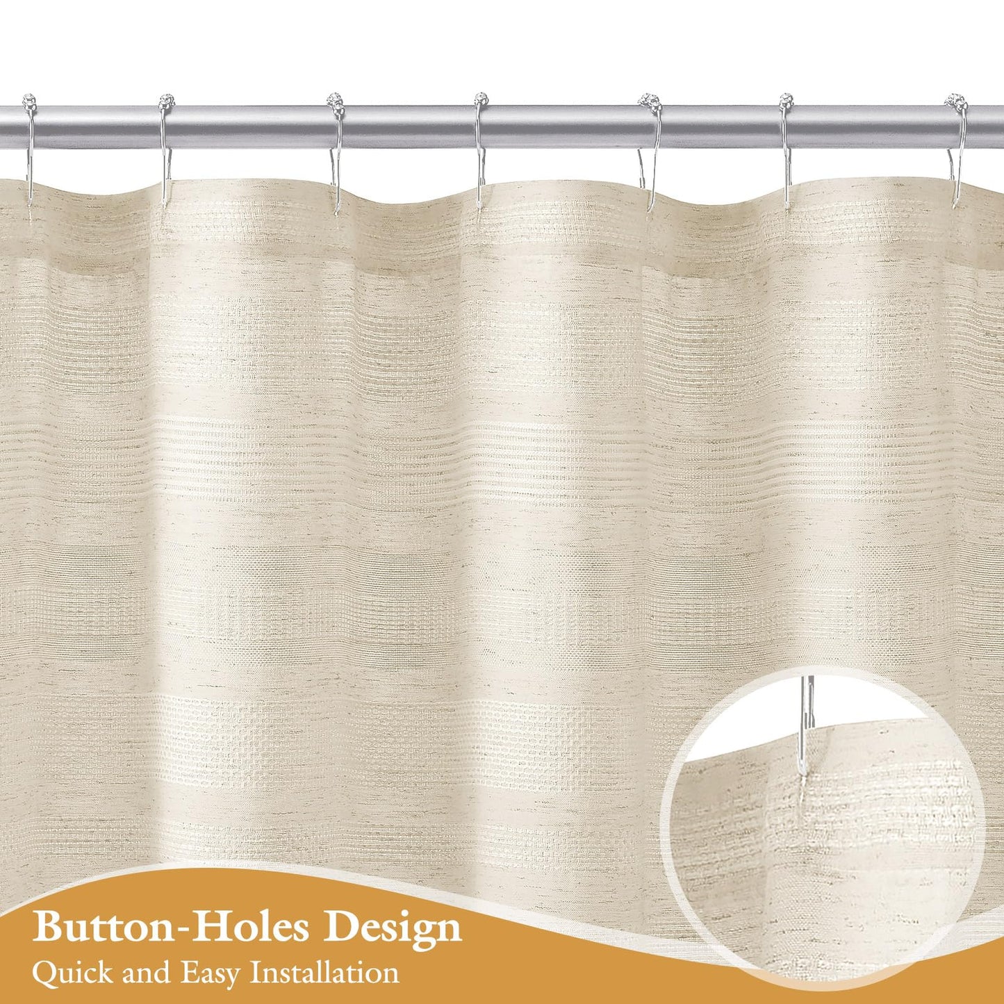 Craidlela Extra Long Boho Farmhouse Shower Curtain with Tassel, Linen Bohemian French Country Chic Bathroom Shower Curtain Set, Modern Striped Textured Shower Curtain 72x84 - Beige/Cream