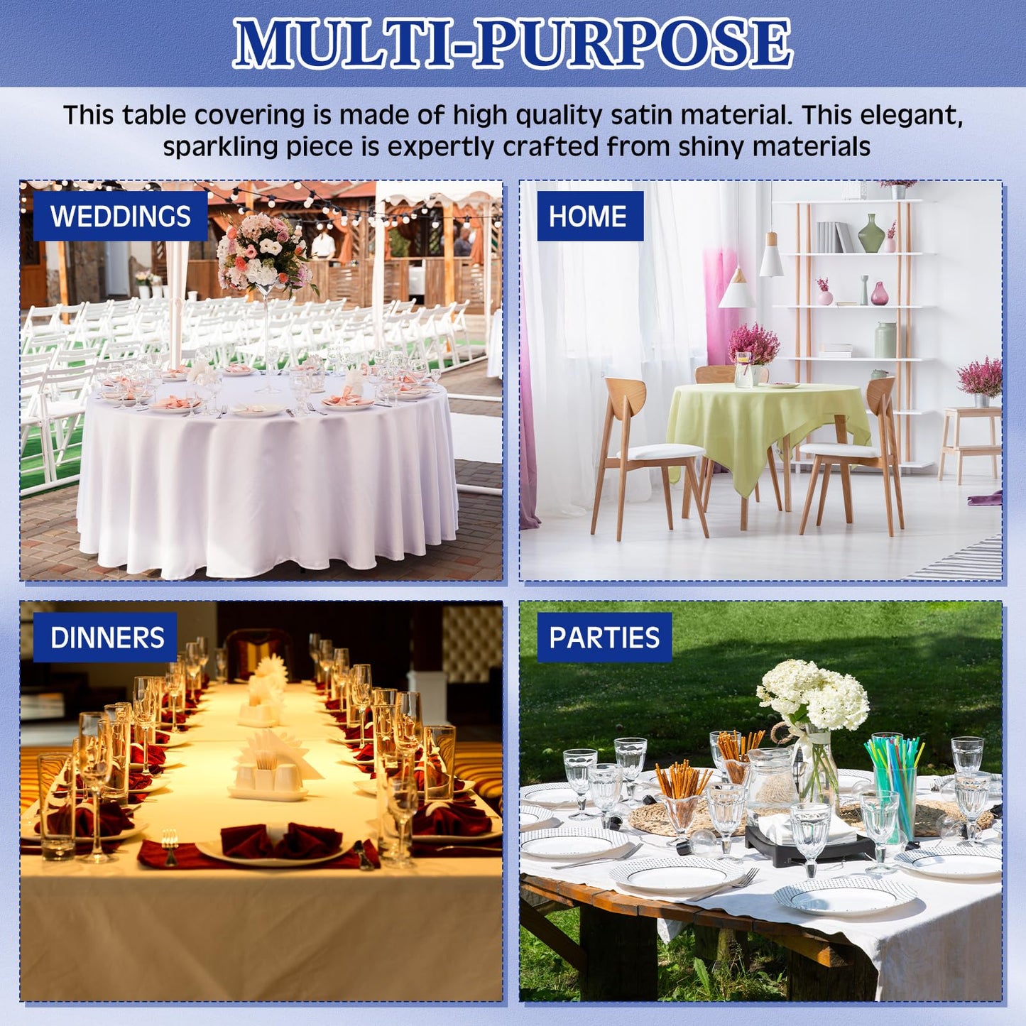 Newwiee 12 Pcs 72 Inch Satin Tablecloth Square Overlay Smooth Fabric Tablecloth Satin Table Cover for Party Wedding Banquet Table Decoration(Royal Blue)