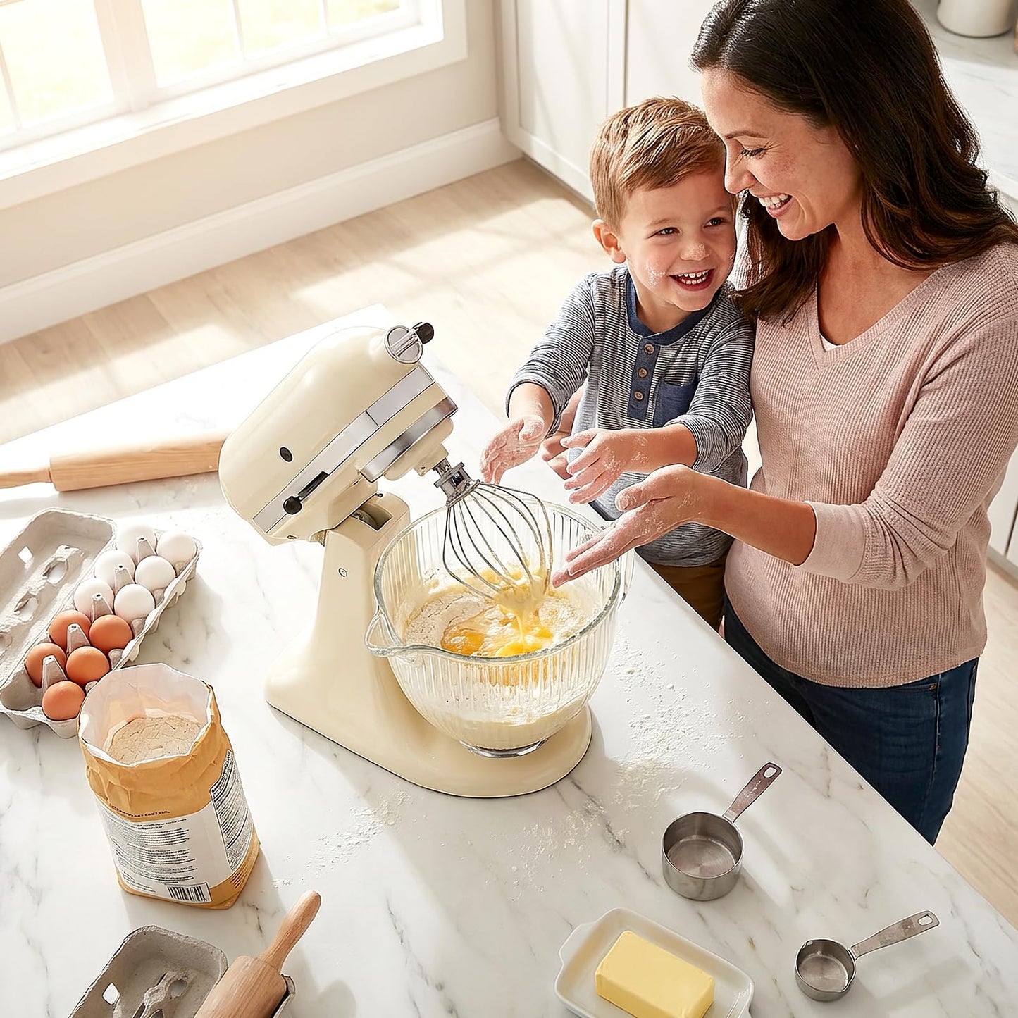 Glass Mixer Bowl for KitchenAid 4.5 and 5 Quart Tilt-Head Stand Mixers, 5 qt Mixing Bowl for Kitchen Aid With Measurement Markings & Handle