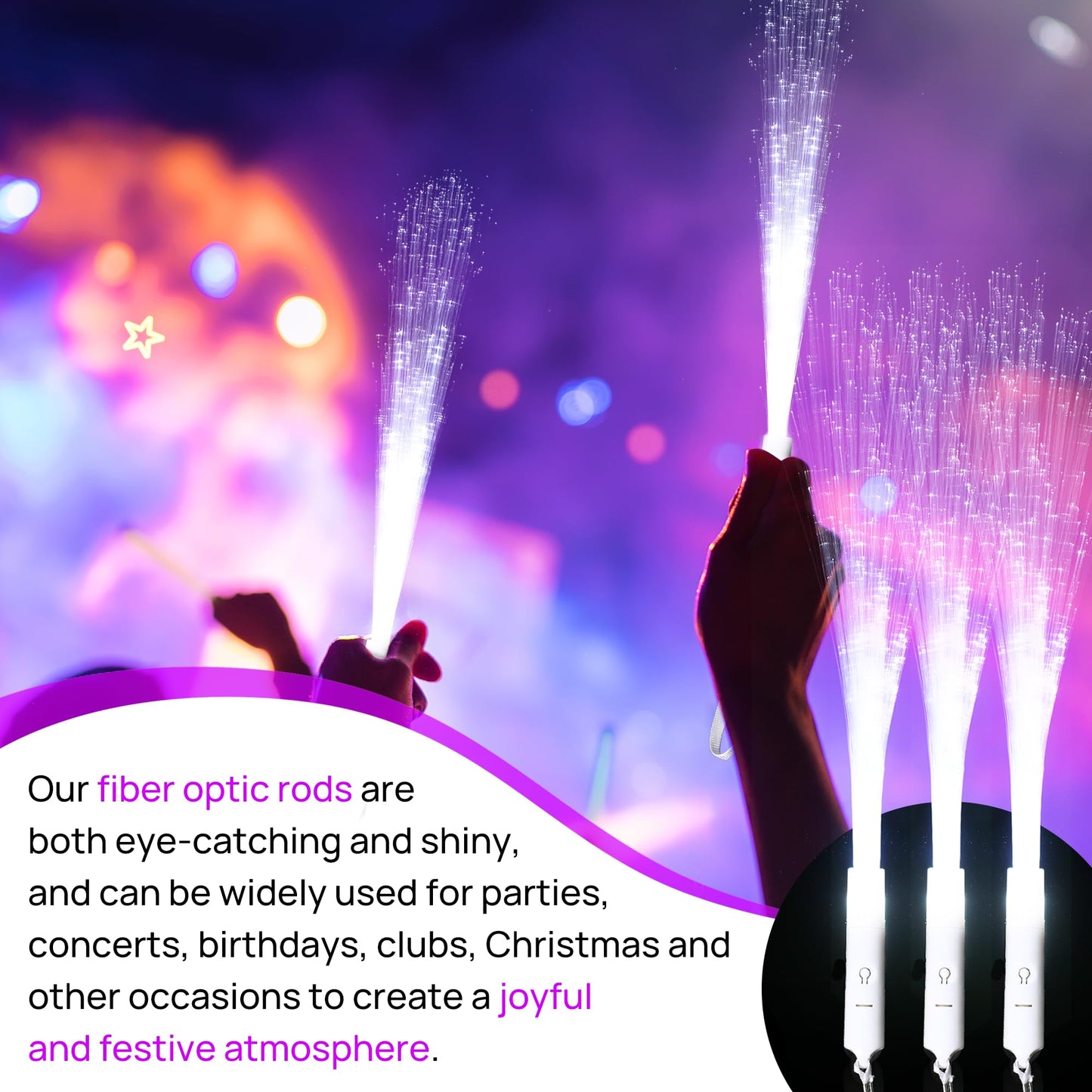miikoul 64 Pcs Fiber Optic Wands White Glow Sticks LED Wedding Wand Light up Party Favor Sticks Flashing Wands with 3 Light Modes for neon Party Wedding Baby Shower Birthday Party Supplies