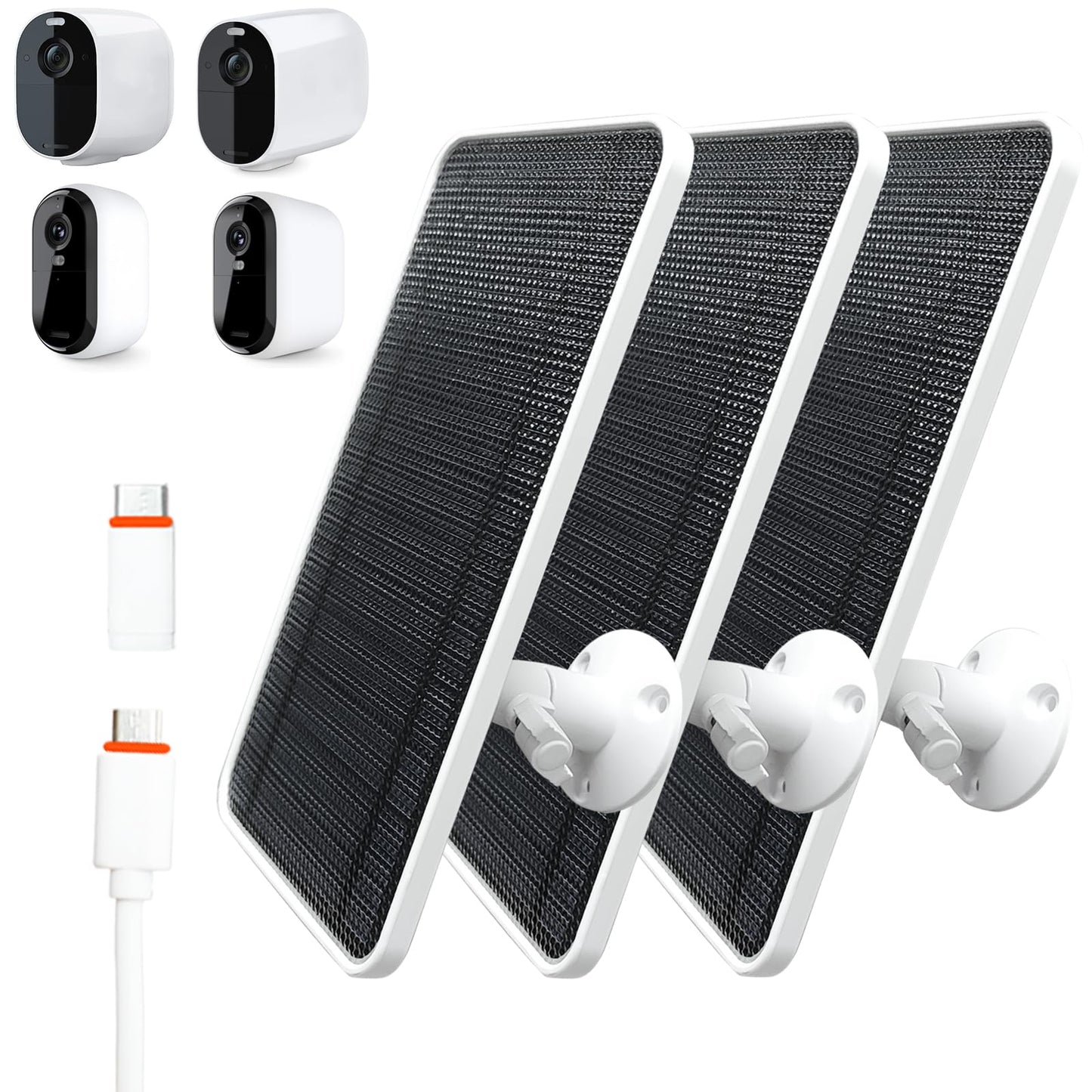 Solar Panel Camera Charger for Arlo Essential/XL Spotlight Camera, Arlo Essential 2K/2K XL Camera,with 13FT Micro USB and Type-c Cable and Adjustable Aluminum Alloy Mount, Solar Panel Charger(3 Pack)