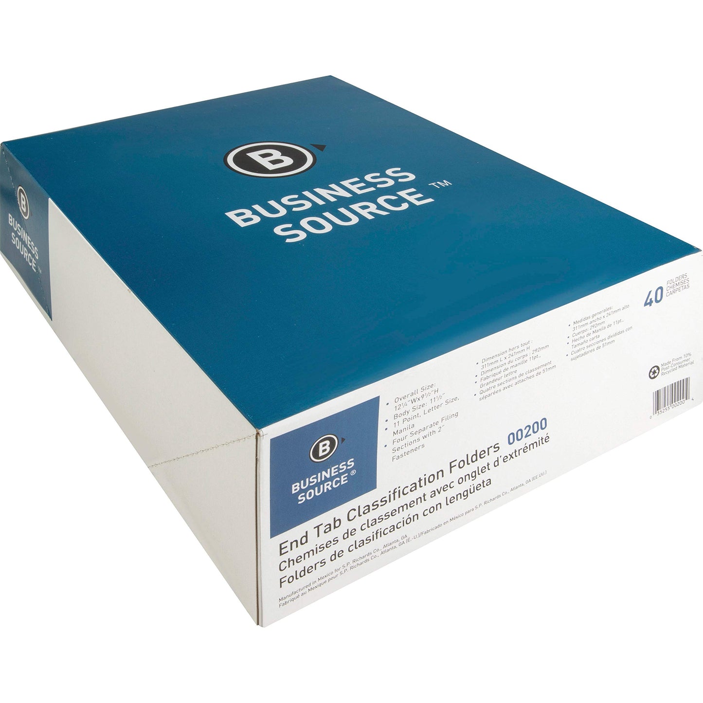 Business Source 00200 Classification Folders,2-Inch Fasteners,11 Pt, Letter,40/BX,MLA