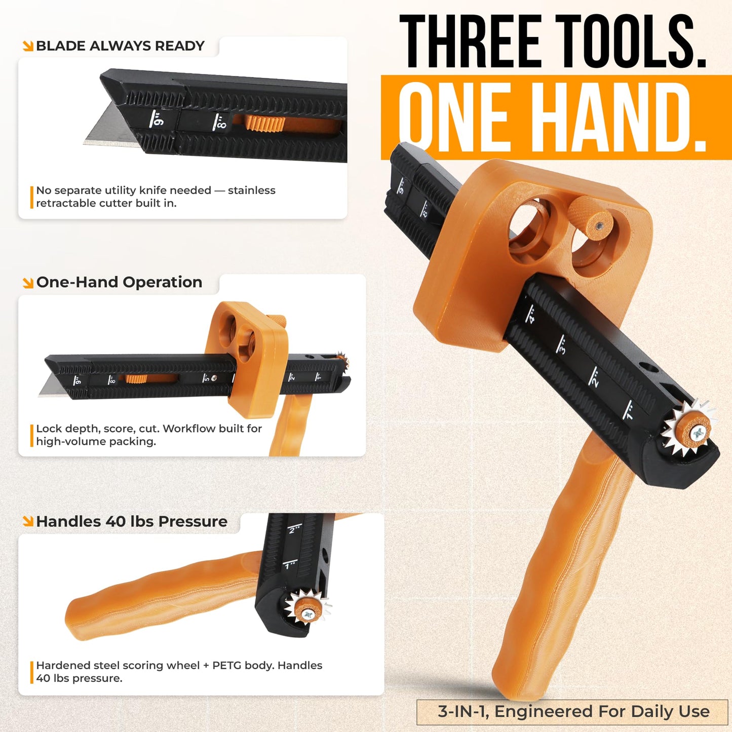 BoxPal Pro 3-in-1 Box Resizer Tool – Cardboard Scorer with Built-In Cutter & Adjustable Depth Guide – Right-Sizing Tool for Shipping Boxes, Packing Stations & Warehouses