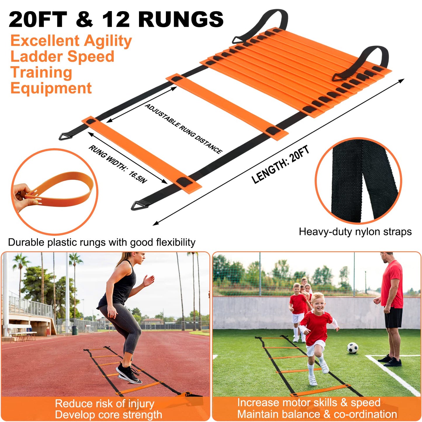 Kids Soccer Goals for Backyard, 2 of 6 x 4 ft Kids Soccer Goal Set Soccer Net with 10 Soccer Cones, Agility Ladder & Carry Bag, Portable Soccer Training Equipment.