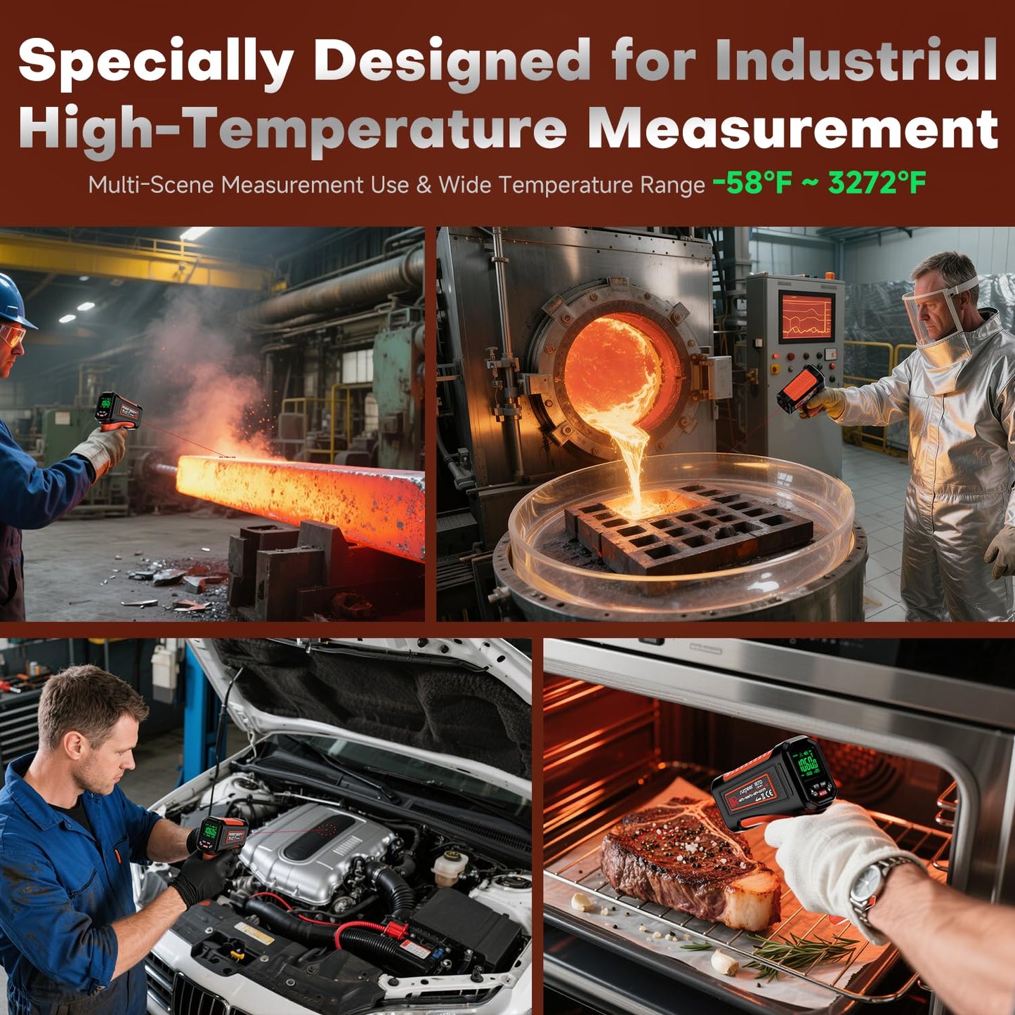 Surpeer -58℉~3272℉ Infrared Thermometer IR Gun, High-Temp Digital Temperature Gun, 50:1 Non-Contact Pyrometer for Kiln, Forge, Furnace, Engine, HVAC & Industrial Applications