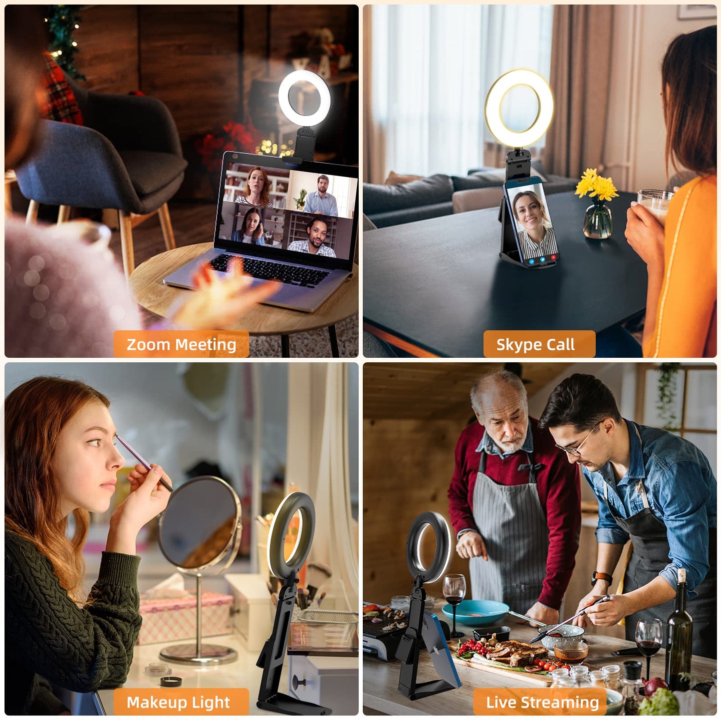 2Packs-Ring Light for Computer Laptop,Video Conference Lighting kit for Zoom Meetings,5" Small Led Selfie Light Portable Ring Light with Stand,Cell Phone Holder Desktop Ring Light for Skype Call Black