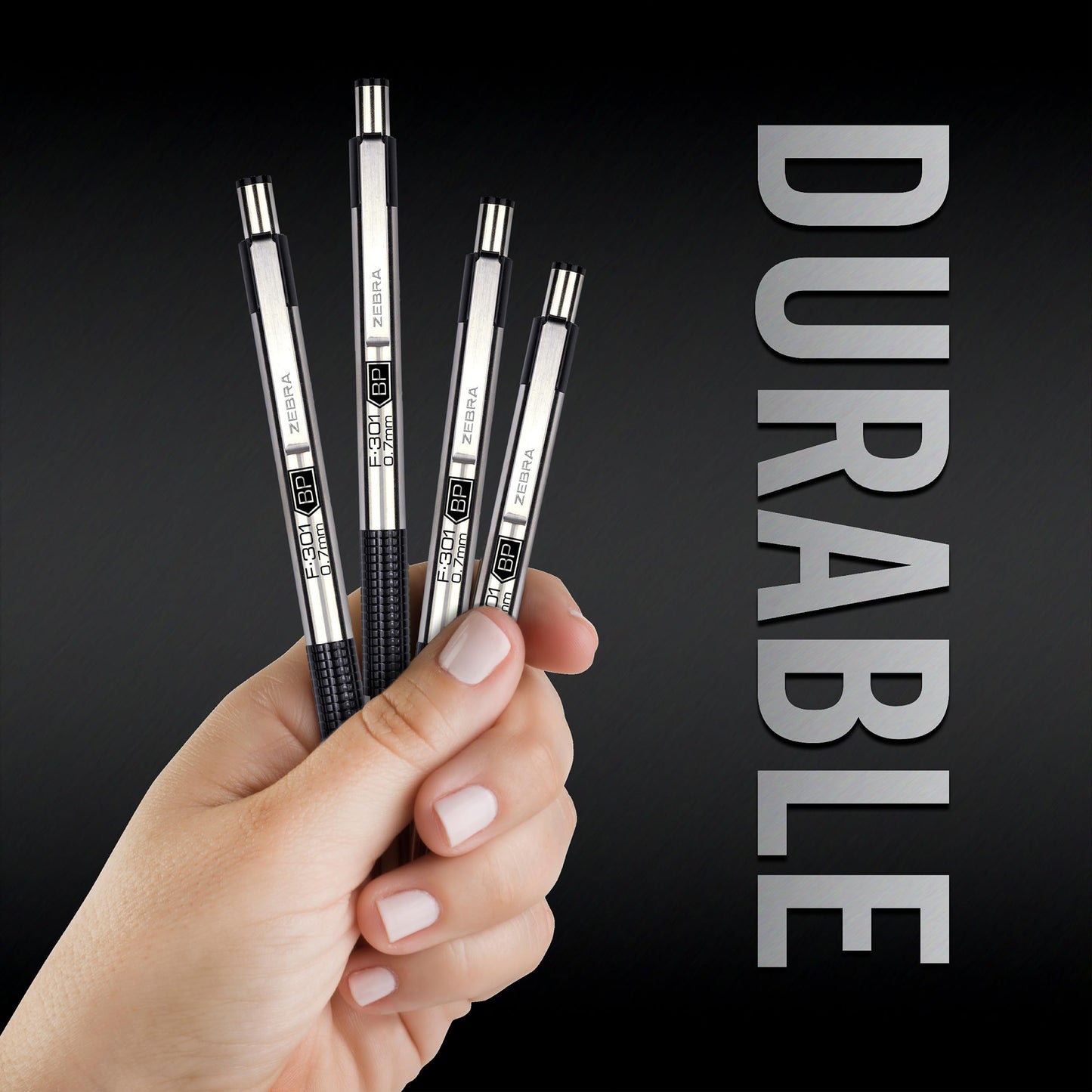 Zebra Pen F-301 Ballpoint Black Ink Fine Point 0.7mm Pen, Easy-Glide Ink, Stainless Steel Retractable, Non-Slip Grip, Professional Design, Ideal for Office, Journal and Planner Use, 18-Pack (27118)