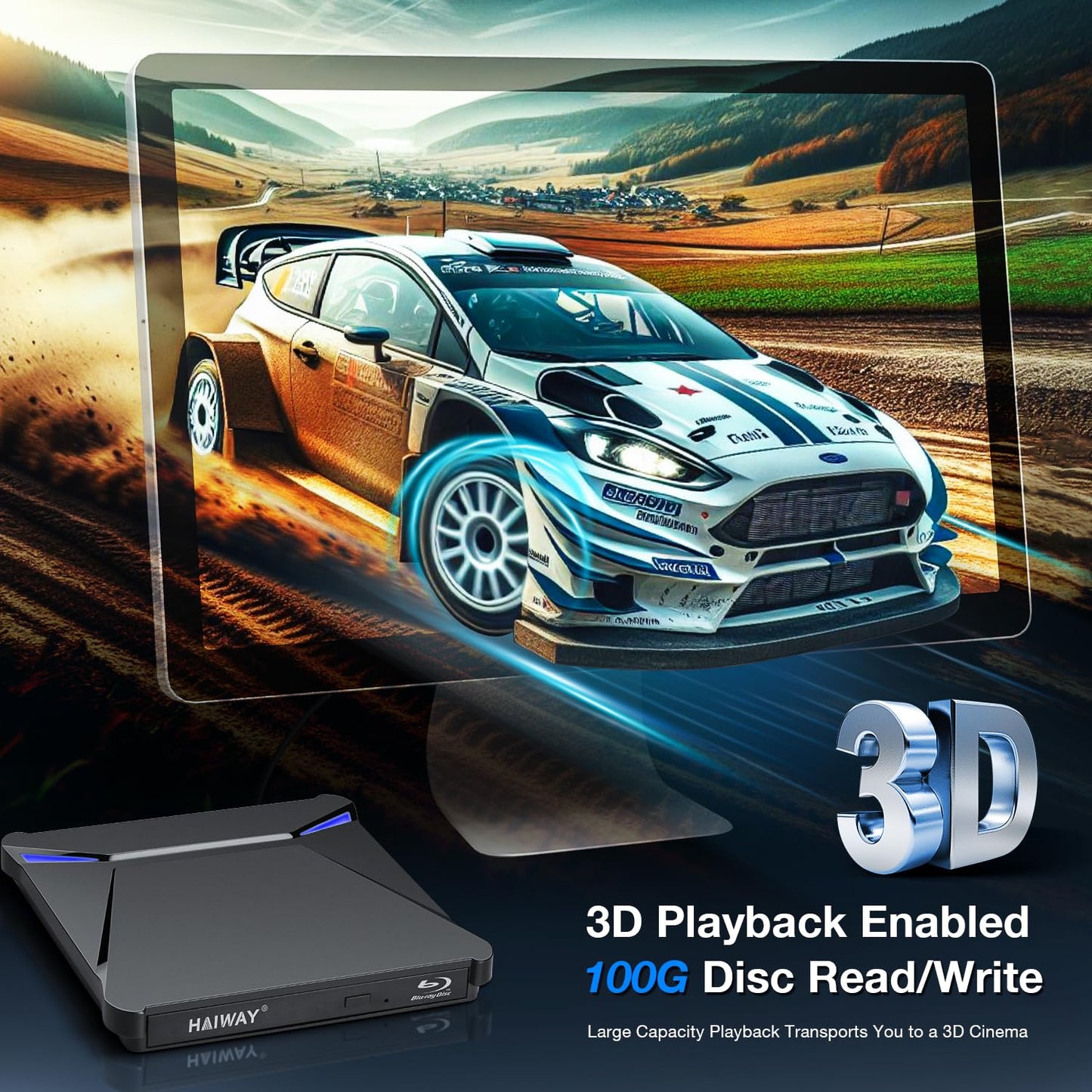 Haiway 5 in 1 External Blu-ray Burner Drive, USB 3.0 & Type-C DVD/CD/Blu ray Burner Writer with SD/TF Card Reader, Supports 100GB Discs R/W for Windows, Linux, macOS (PC/Laptop/Desktop)