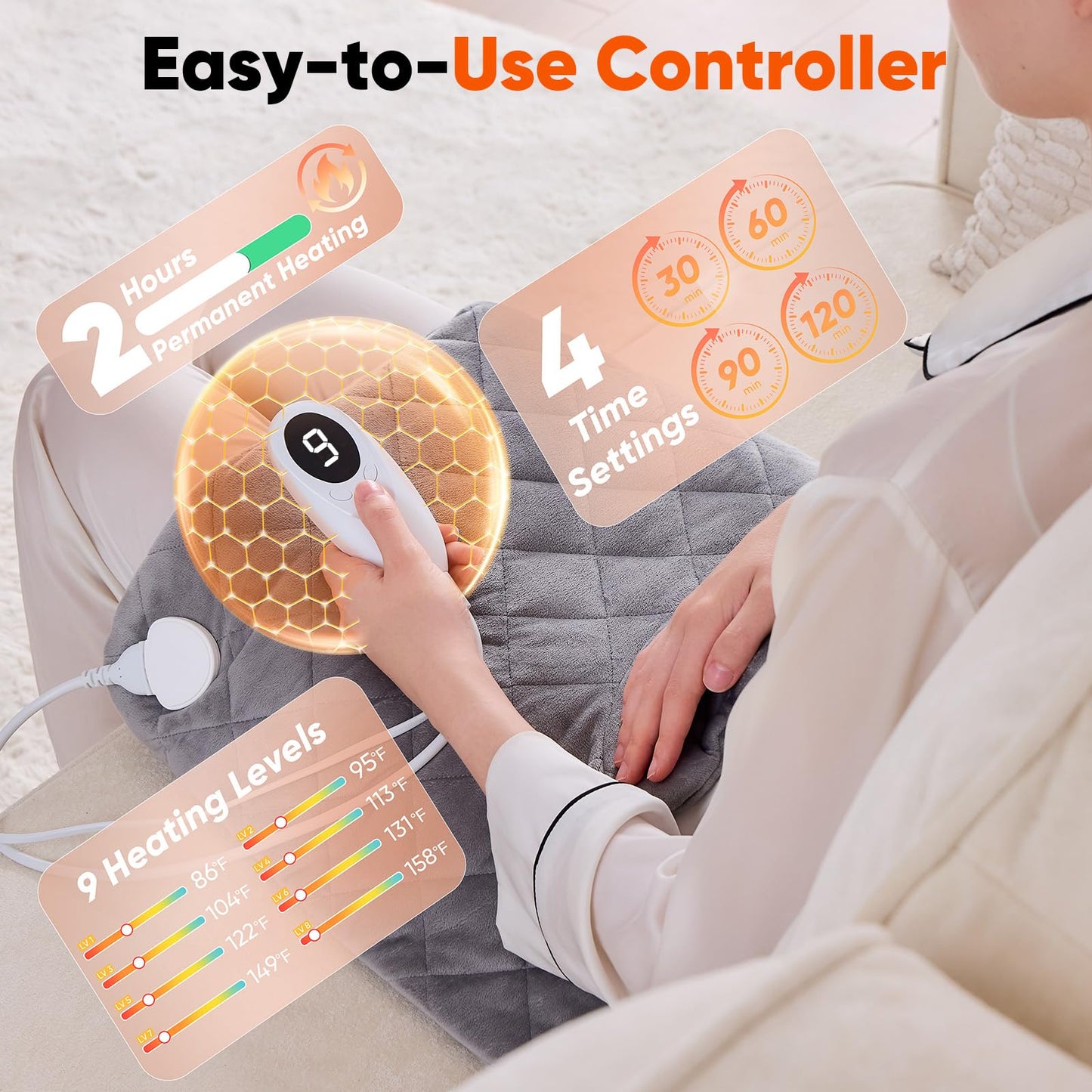 3 lb Weighted Heating Pad for Neck and Shoulders, Mothers Day Gifts for Mom Wife Grandma, Birthday Gifts for Men Women Dad, Instant Electric Heated Blanket with 9 Heat Options 4 Auto-Off Timer, Grey