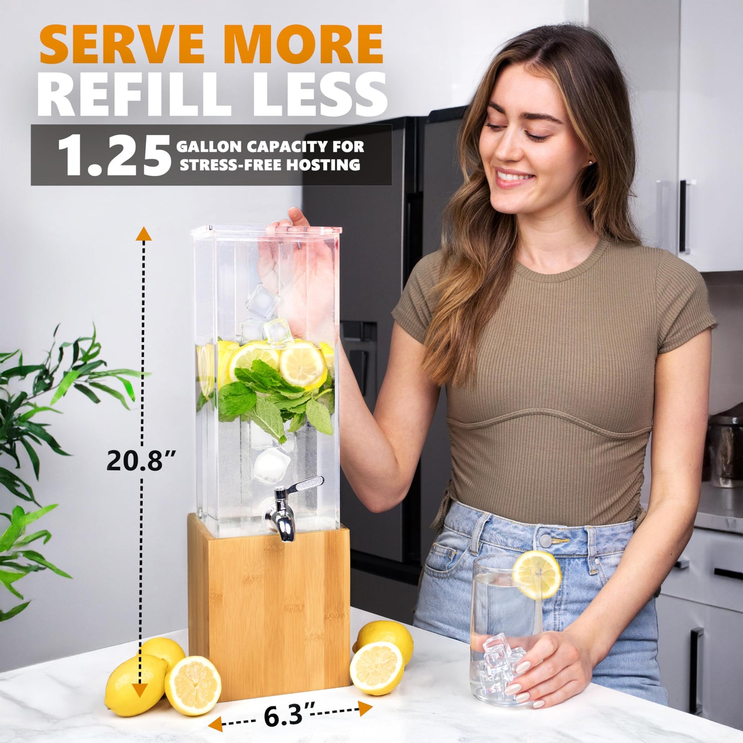 Ksestor ACRYLIC Drink Dispenser - 1.25 GALLON - Beverage Dispenser with Stand - Ideal Drink Dispenser for Parties - Water Dispenser - Hosting Essentials