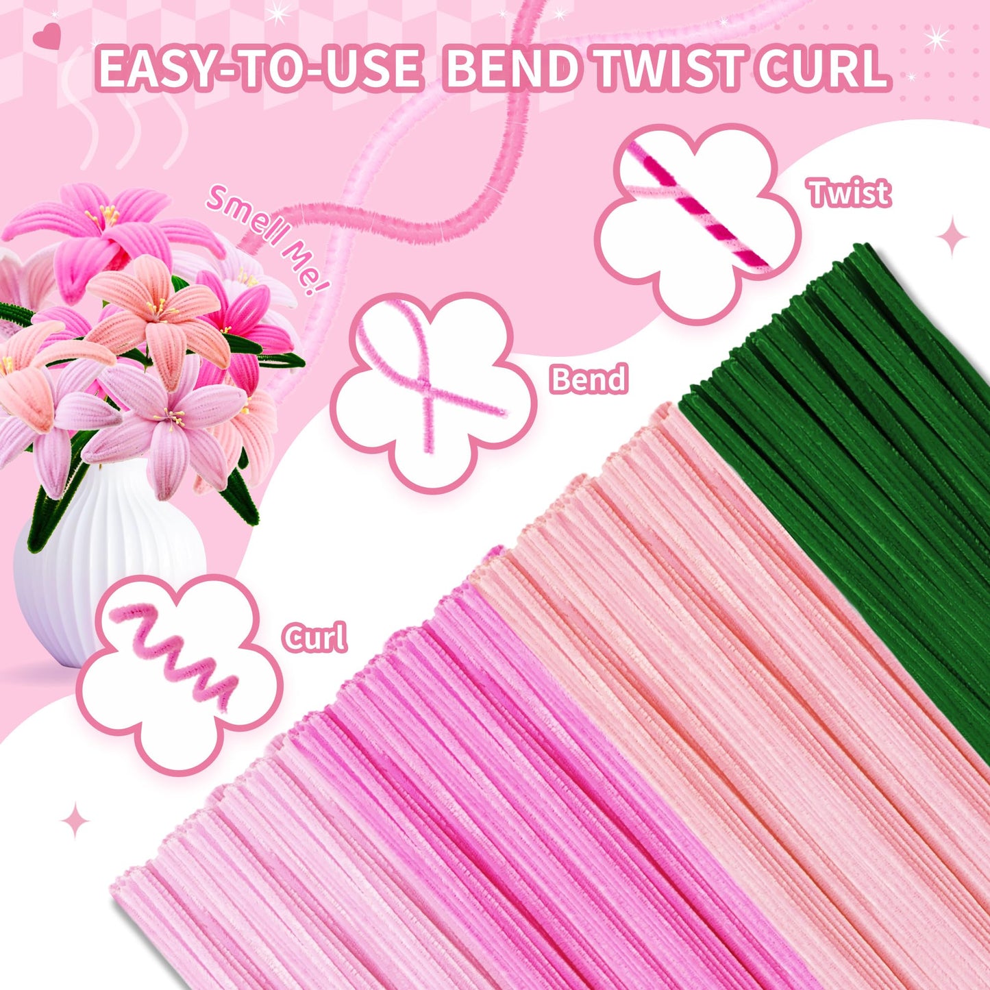 POMBUDS Cleaner Pipe Craft Set for Flowers in Christmas 13 Colors 1300pcs (1300)