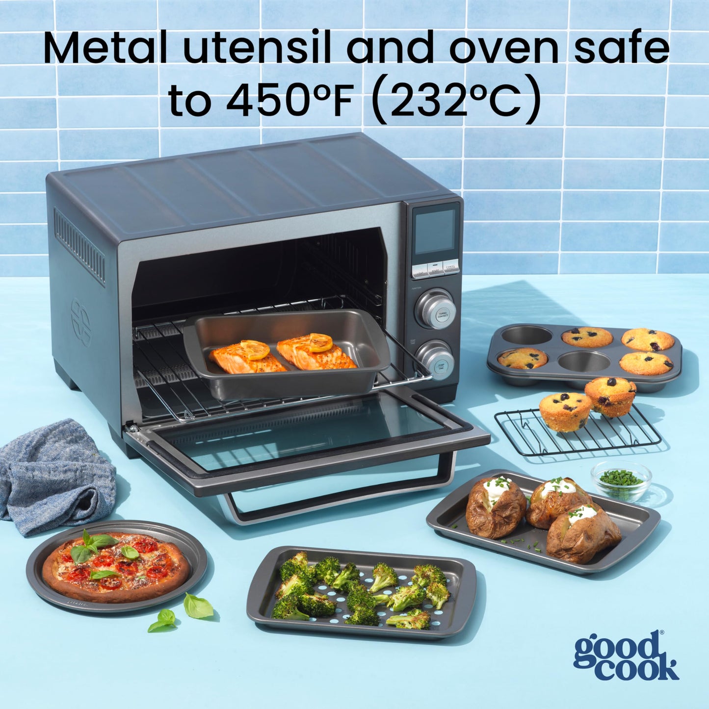 GoodCook Everyday Nonstick Toaster Oven 6-Piece Steel Bakeware Set, Gray