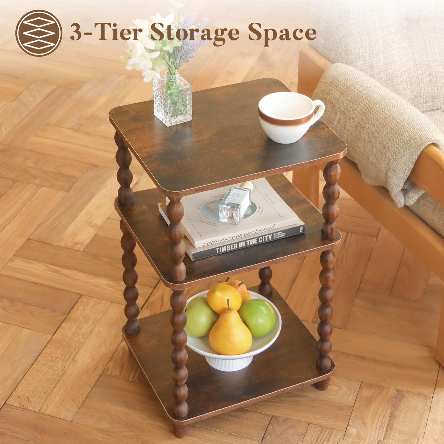 Fultyle Side Table, Small End Table with Storage Shelf, Modern Bedside Table Night Stand for Living Room, Bedroom, Office and Small Spaces (Rustic Brown)