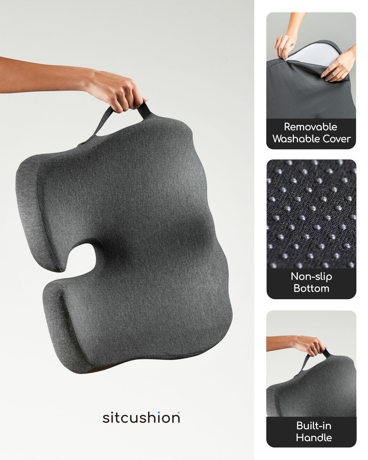 SitCushion Car Seat Cushion for Long Driving, Extra Large Memory Foam Seat Cushion for Sciatica Pain Relief, Car Essentials Orthopedic Pillow for Back Support, Tailbone Pain Relief Cushion (Black)
