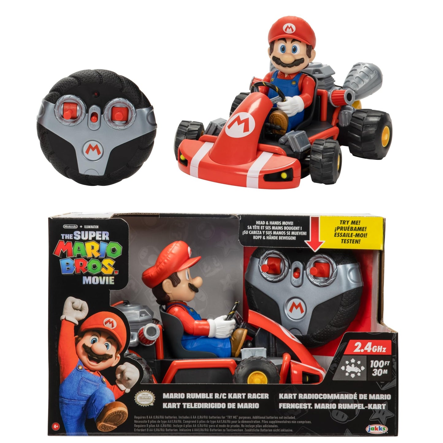 Super Mario BROS. Movie Rumble Kart RC Racer – 2.4GHz Full-Function Remote Control Car – Lights, Sounds, Spinning Action – 100ft Range – Ages 4+