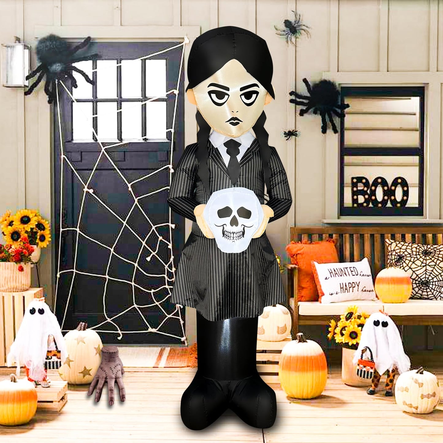 JOYEASE 6 FT Halloween Inflatables School Uniform Witch Decoration, Blow Up Yard Decor Halloween Yard Inflatables Build-in LED Lights for Holiday Lawn Party Garden