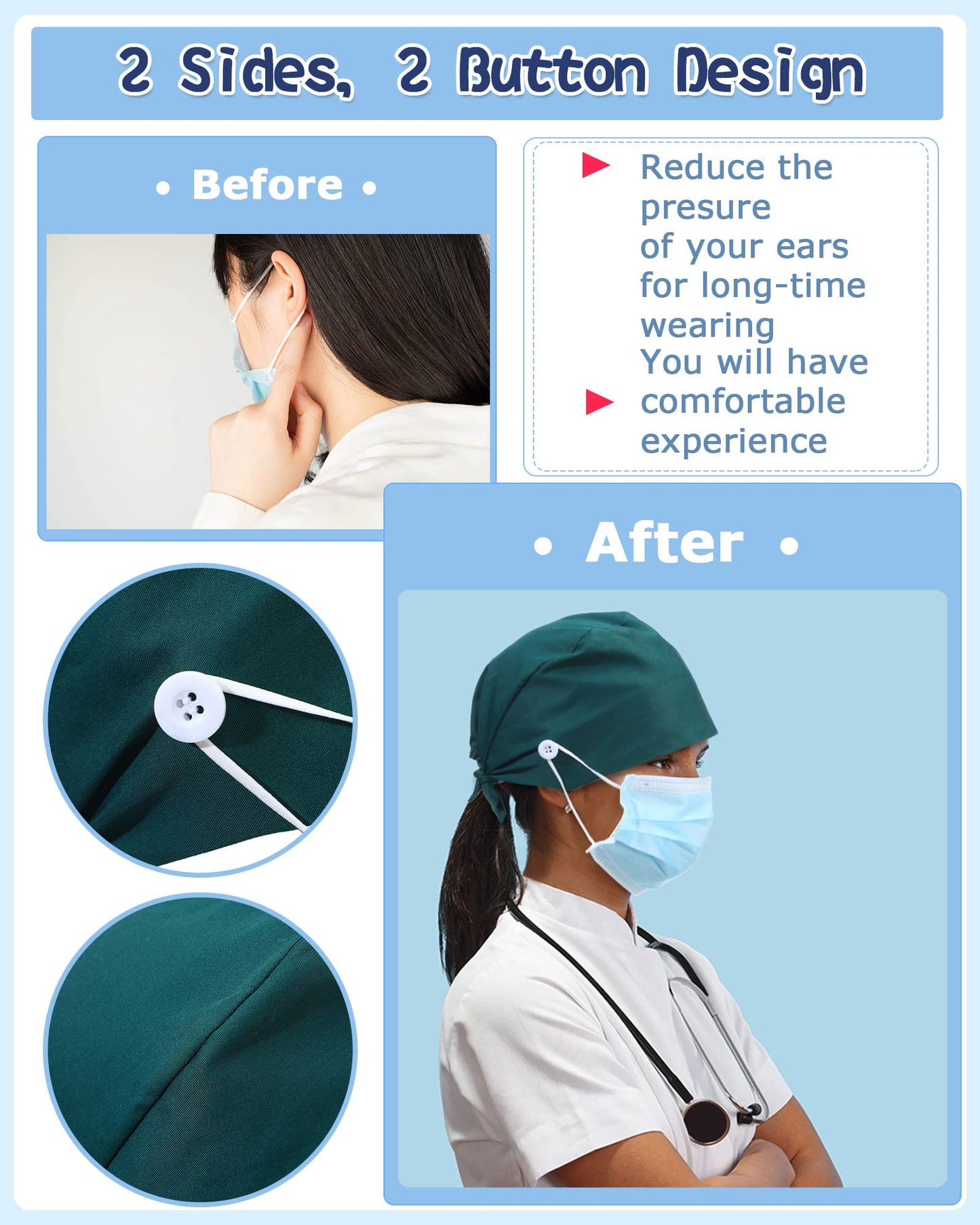 24 Pieces Adjustable Working Caps with Buttons Sweatband for Women Men, Nursing Scrub Hats Gourd Shaped Tie Back Cap for Doctor Nurse Beauty Salon Caps, Cotton Headwear Printed