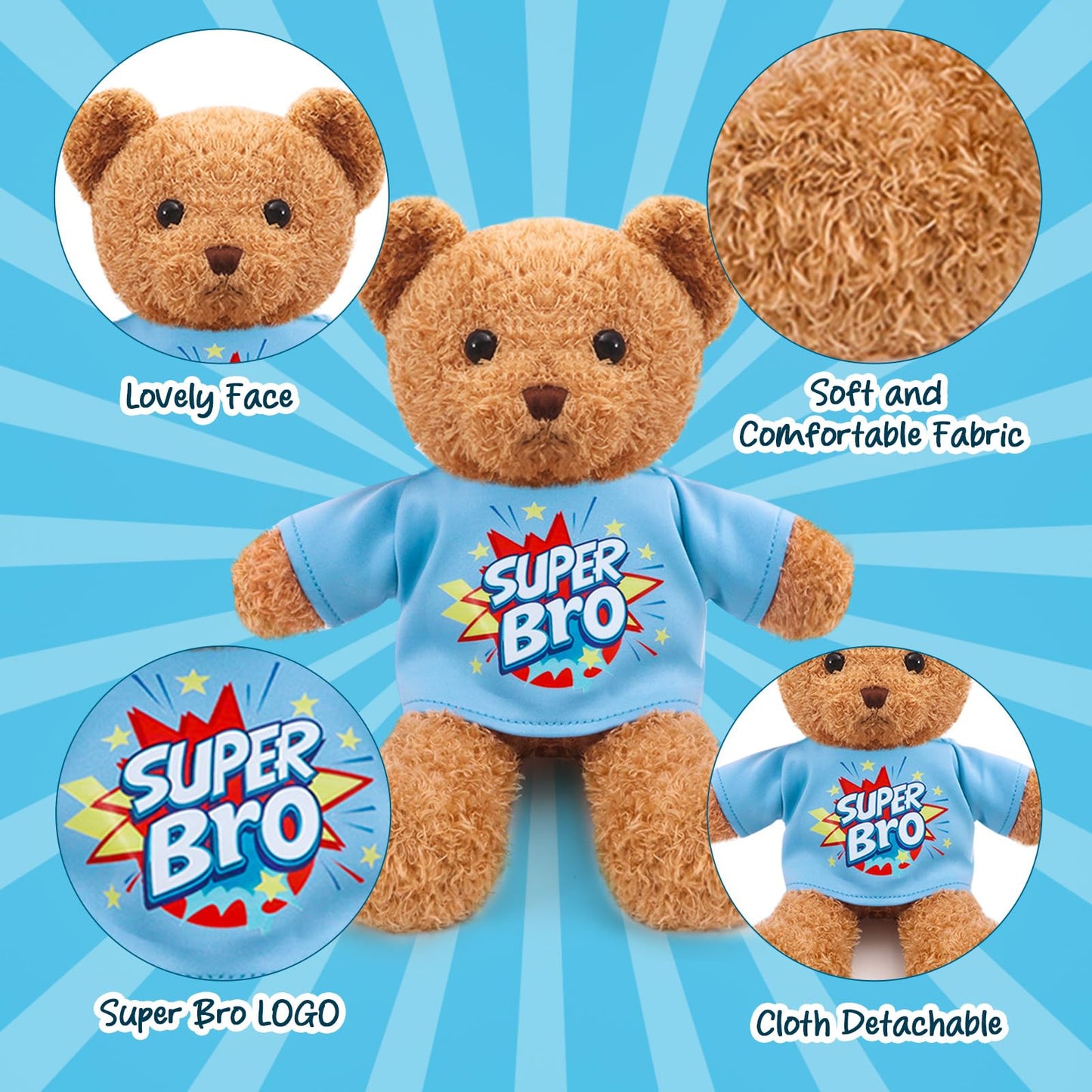 HAPGFS Big Brother Gift Set for Boys, Promoted to Bigbro, Plush Bear with Big Brother Outfit, Coloring Book, Medal, and Mask for Boys Age 3-8 from New Baby