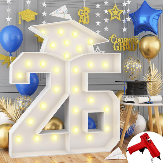 4.5FT 2026 Graduation Decorations, Large 26 Light Up Numbers Graduation Cap with Lights, White Mosaics Marquee 26 Numbers Kit for Class of 2026 High School College Graduation Grad Party Decorations
