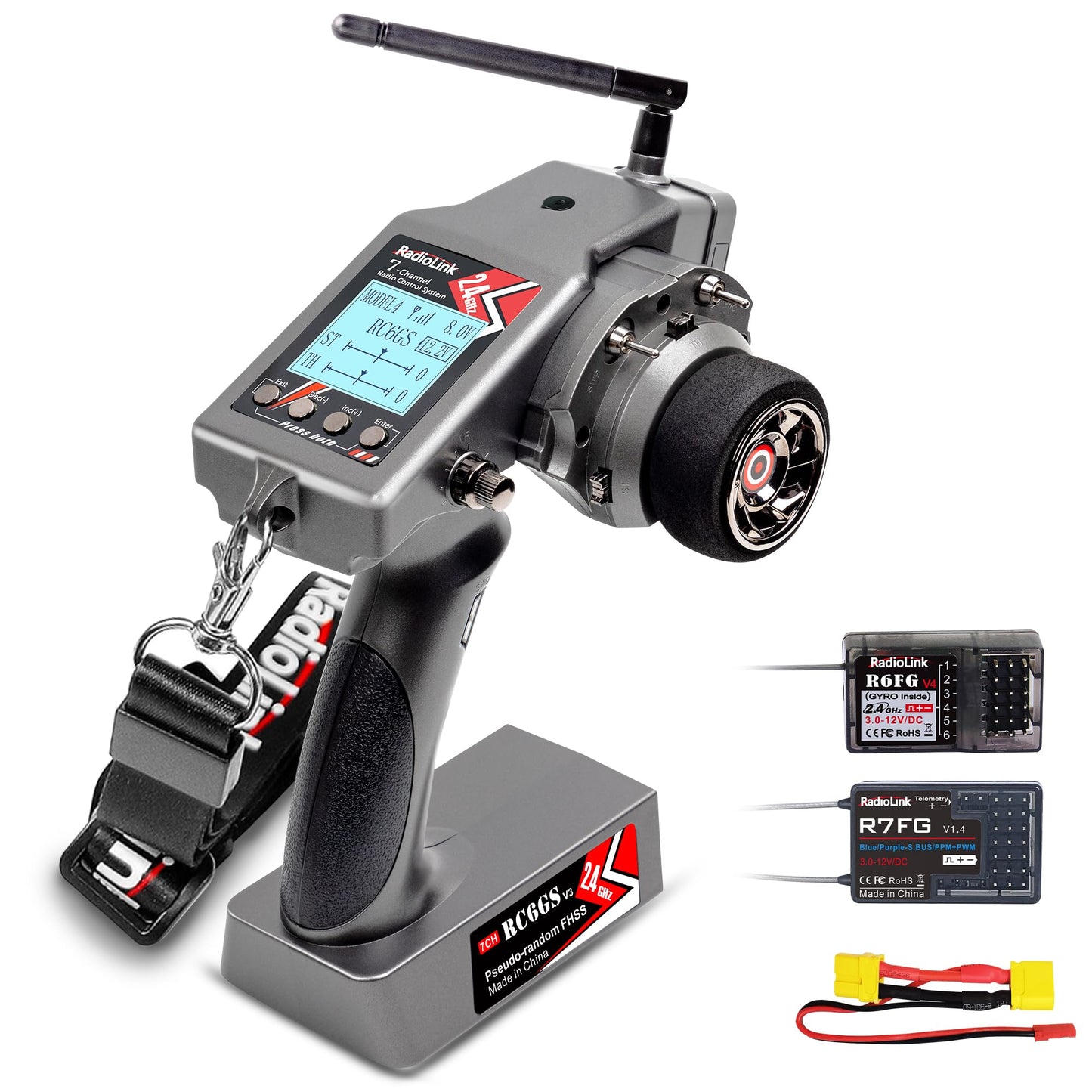 Radiolink RC6GS V3 7 Channels RC Radio Transmitter with R7FG & R6FG Gyro 2Pcs Receivers 2.4GHz 600m for Remote Control Car, Truck, Buggy, Racing Vehicle, Crawler, RC Boat
