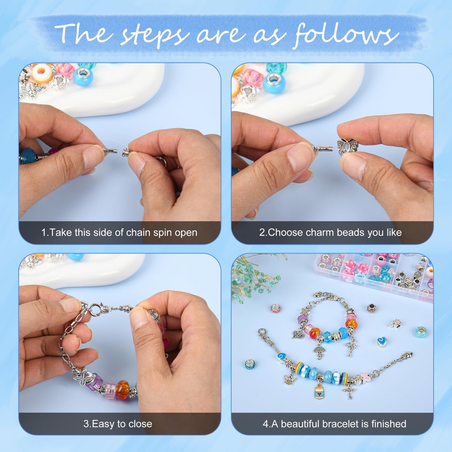 305Pcs Charm Bracelet Making Kit with Organizer Box, Uniartfy Beads Charms for Jewelry Making Kit, Birthday Gifts for Girls 8-12, DIY Arts Crafts for 6 7 8 9 10 11 12 Year Old Kids, Teens, Women