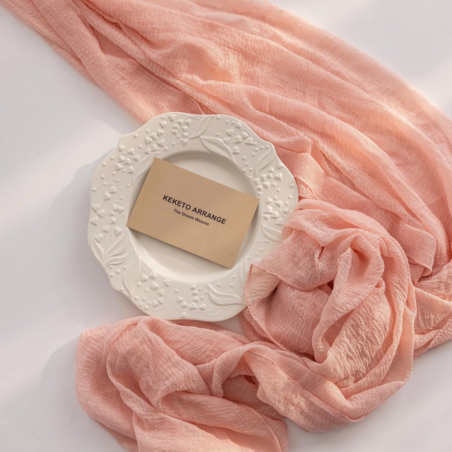 Keketo 6pcs Blush Pink Gauze Rustic Cheesecloth Table Runner 120 Inch 10 FT for Wedding Baby Shower Bridal Shower Birthday Engagement Garden Outdoor Party Long Sheer Boho Decorations
