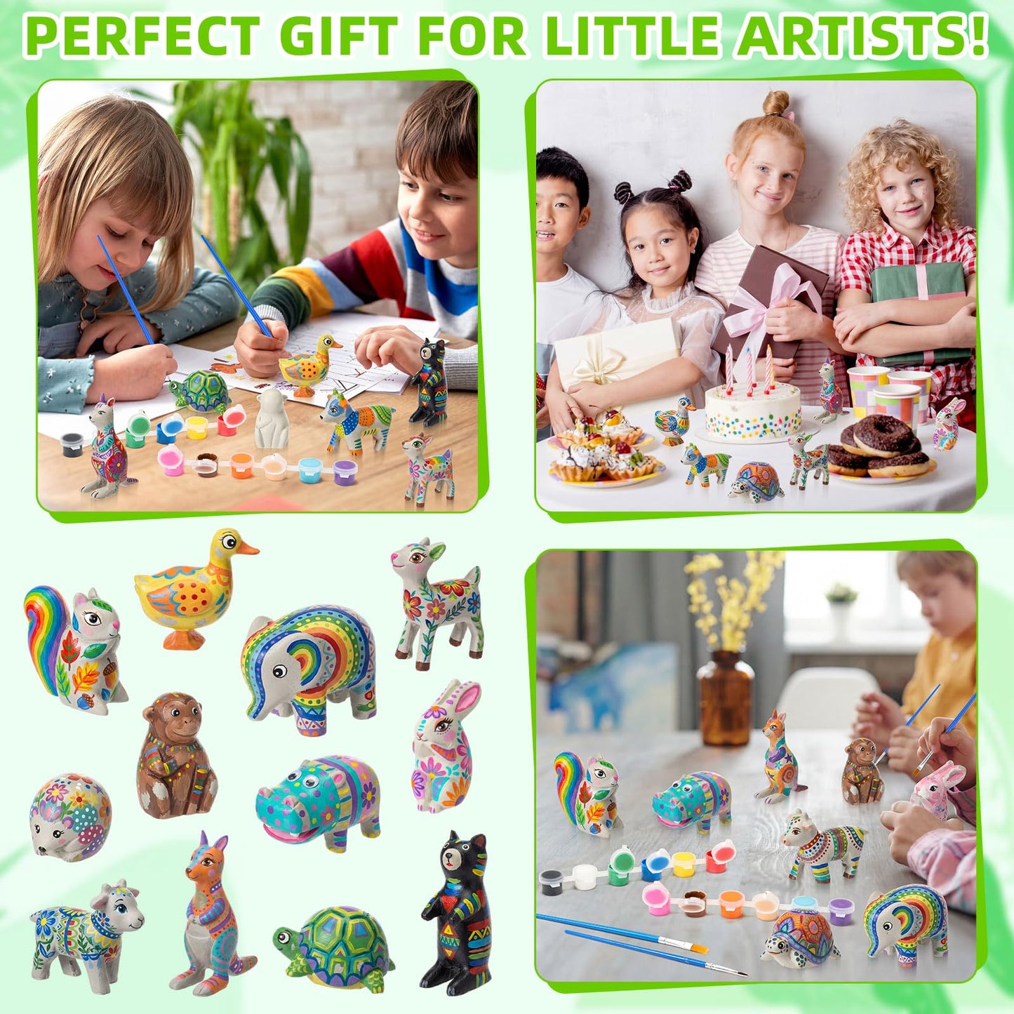 DoubleFill 12 Pcs Rock Painting Kit Paint Your Own Resin Shaped Stone Like Material Animal Figures Ideal DIY Arts and Crafts Complete Painting Crafts with Paint, & Brush