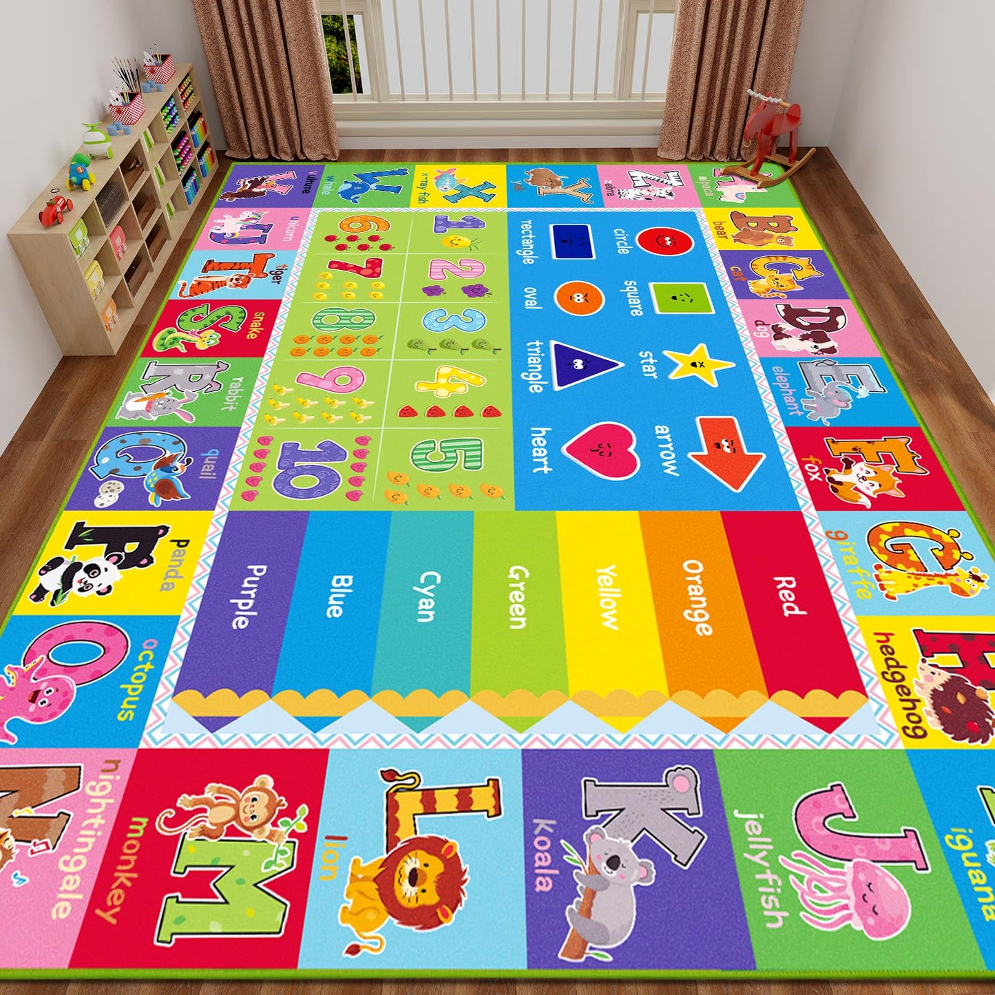 ABC Carpet, Kids Rugs for Playroom, Educational Play Mat for Kids, Preschool Rugs with ABC, Numbers, Animals Learning Carpet for Bedroom Playroom Classroom Baby Toddler Children (Green, 118X78.7 INCH)