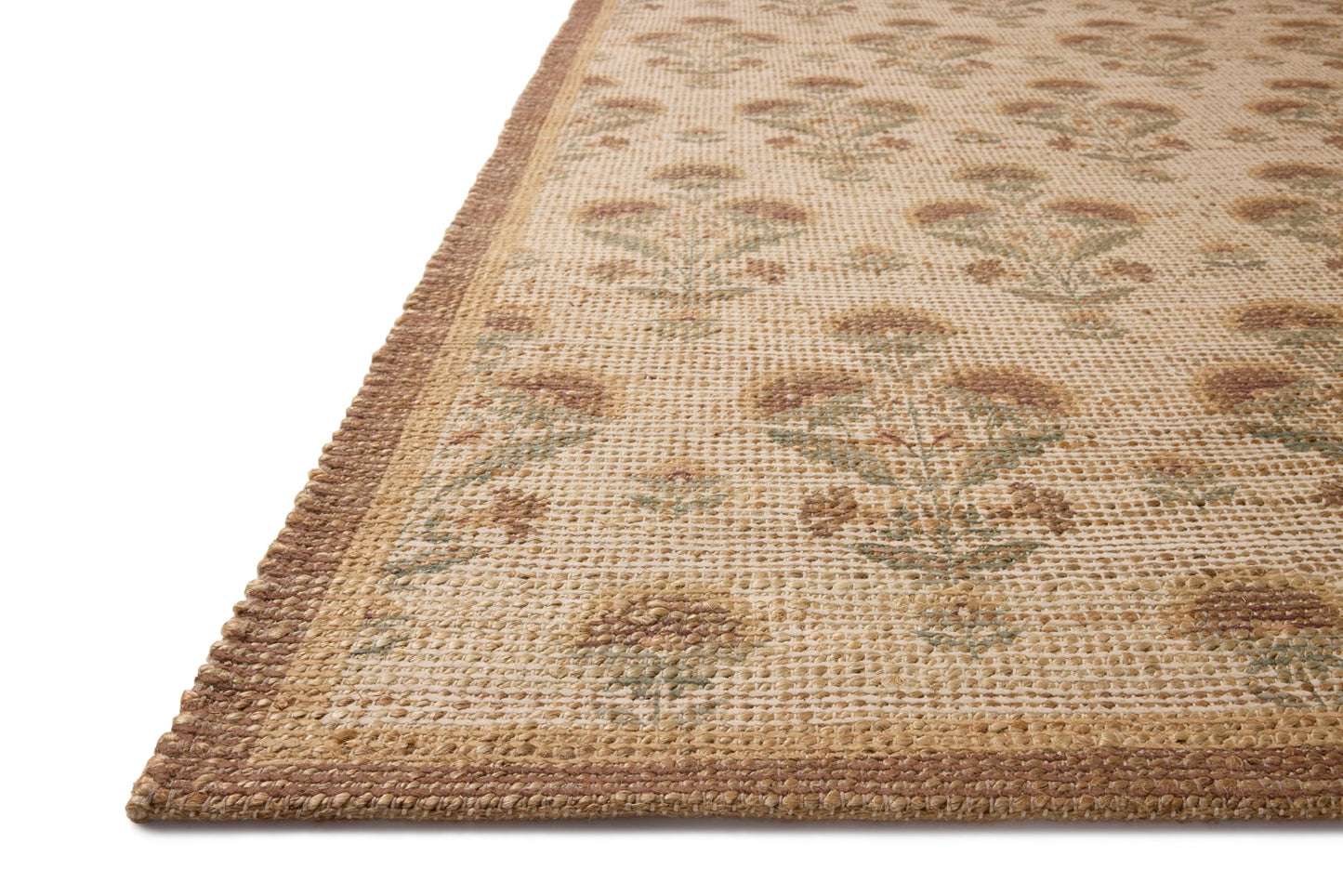Loloi Chris Loves Julia Rue Collection RUE-01 Wheat/Sage 2'-3" x 3'-9" Accent Rug Jute Neutral Floral Living Room Bedroom Rug