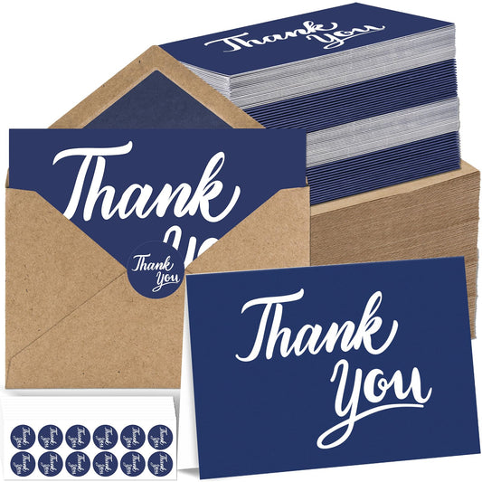 600 PCS Thank You Cards with Envelopes Matching Stickers Thank You Notes Bulk 4x6 Inch Minimalistic Design for Business Baby Shower Wedding Small Business Graduation Bridal Shower Funeral Navy Blue