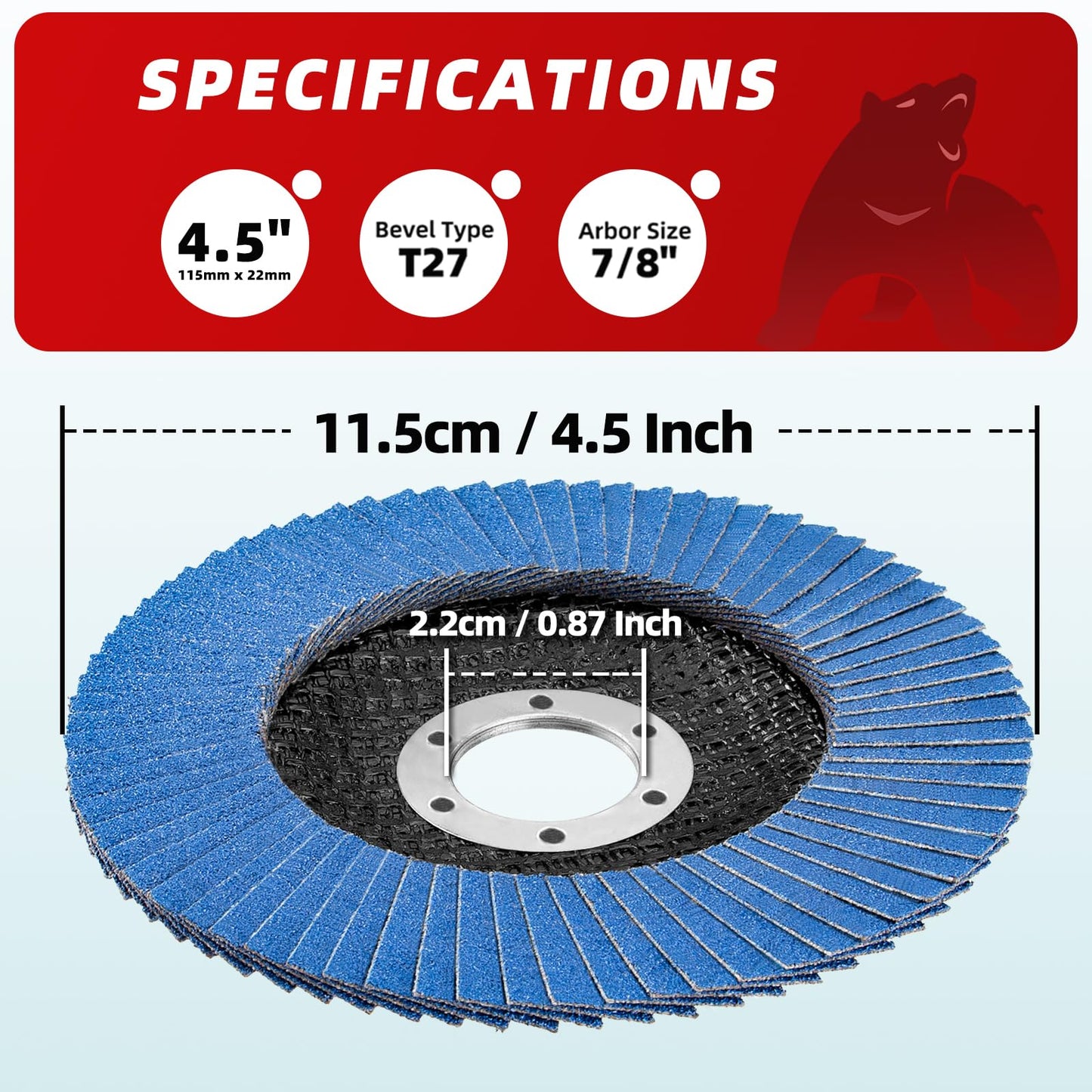 50 Pack 40 Grit Zirconia Flap Discs 4.5" x 7/8" T27 for 4 1/2 Inch Angle Grinder Flap Wheels Heavy-Duty Grinding & Sanding Discs for Metal, Wood, Stainless Steel