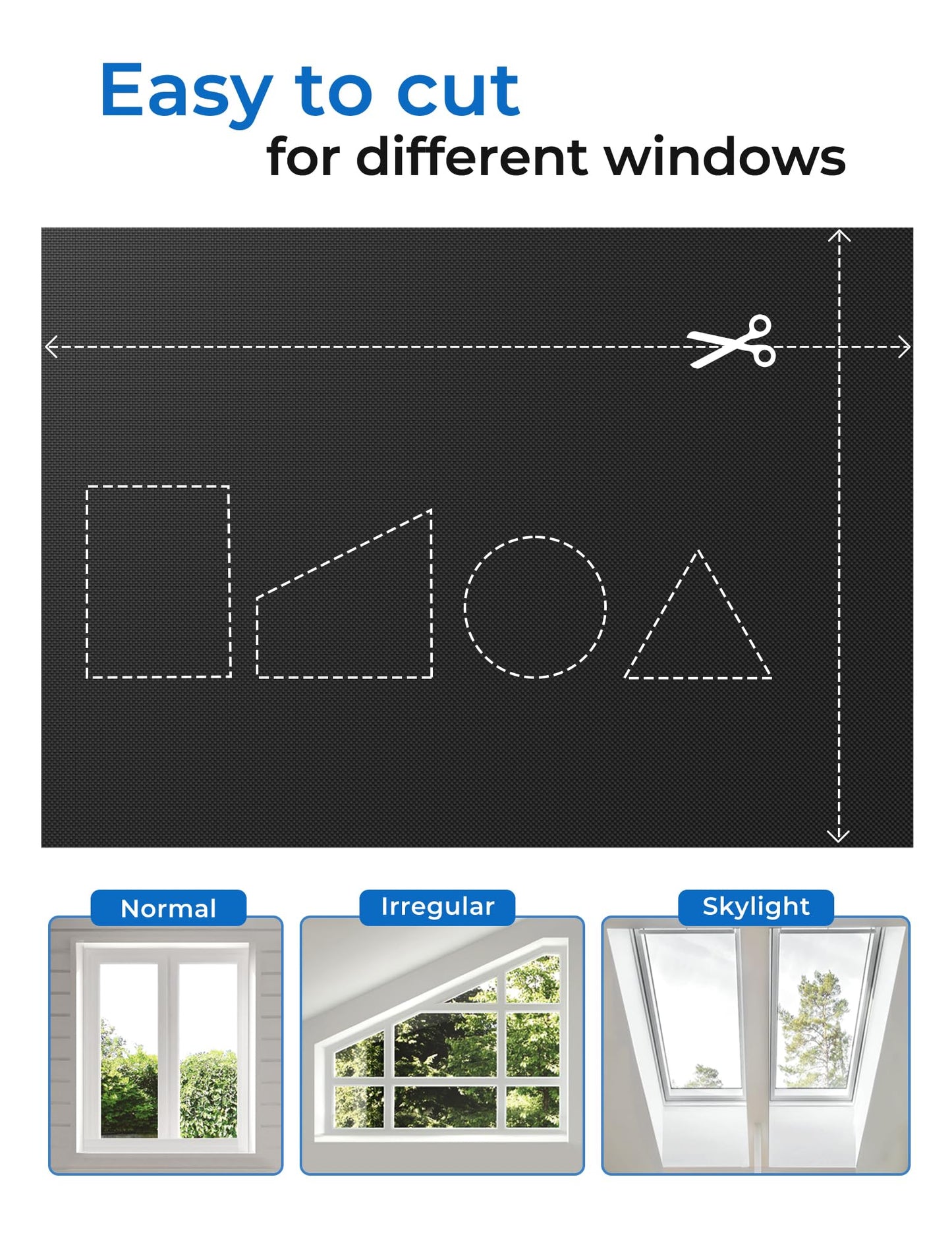 Sumobaby Blackout Curtains for Bedroom 72"x70"Portable Black Out Window Cover with Heat-Resistant Hook&Loop Tape,100% Blackout Shades No Drill Blinds for Windows DIY Cut Fit for Nursery,TV Room(Black)