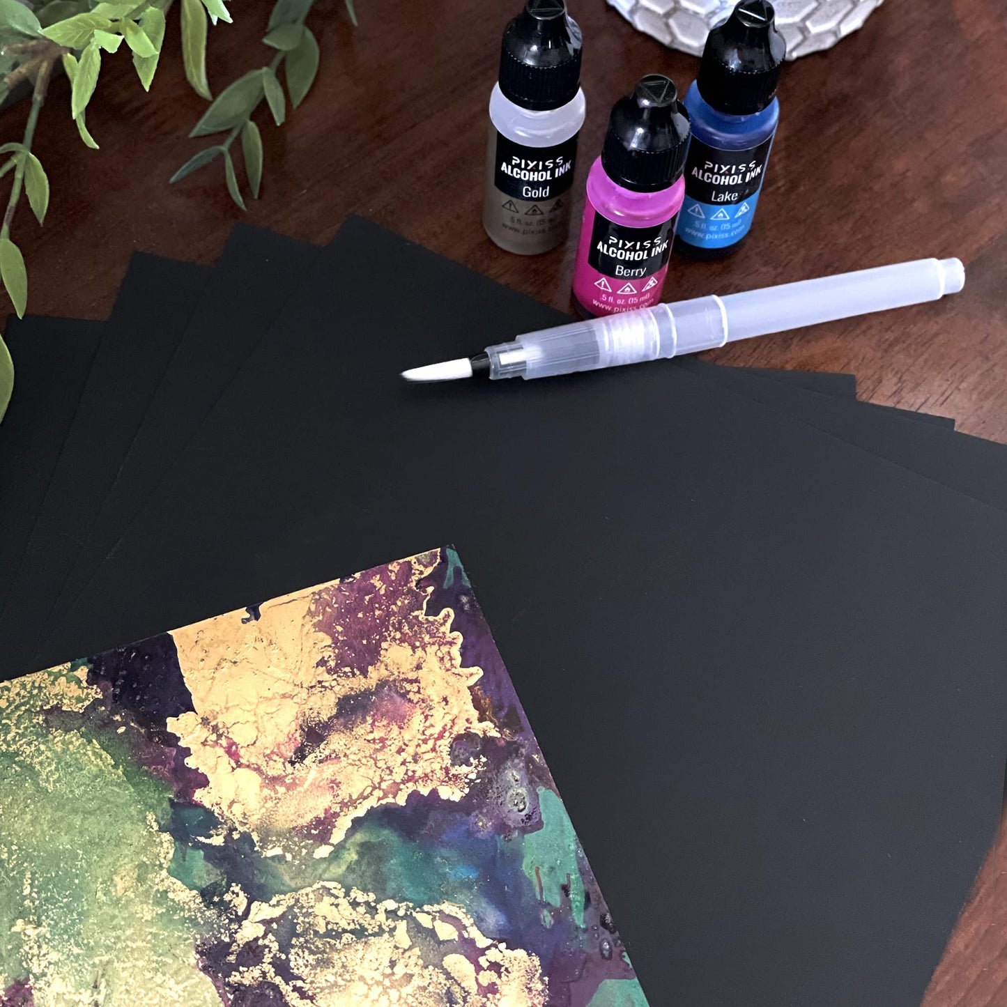 Black Alcohol Ink Paper - 25 Sheets Pixiss Heavy Weight Art Paper for Alcohol Ink & Watercolor - Extra Smooth Synthetic Paper A4 12x12 inches, 300gsm
