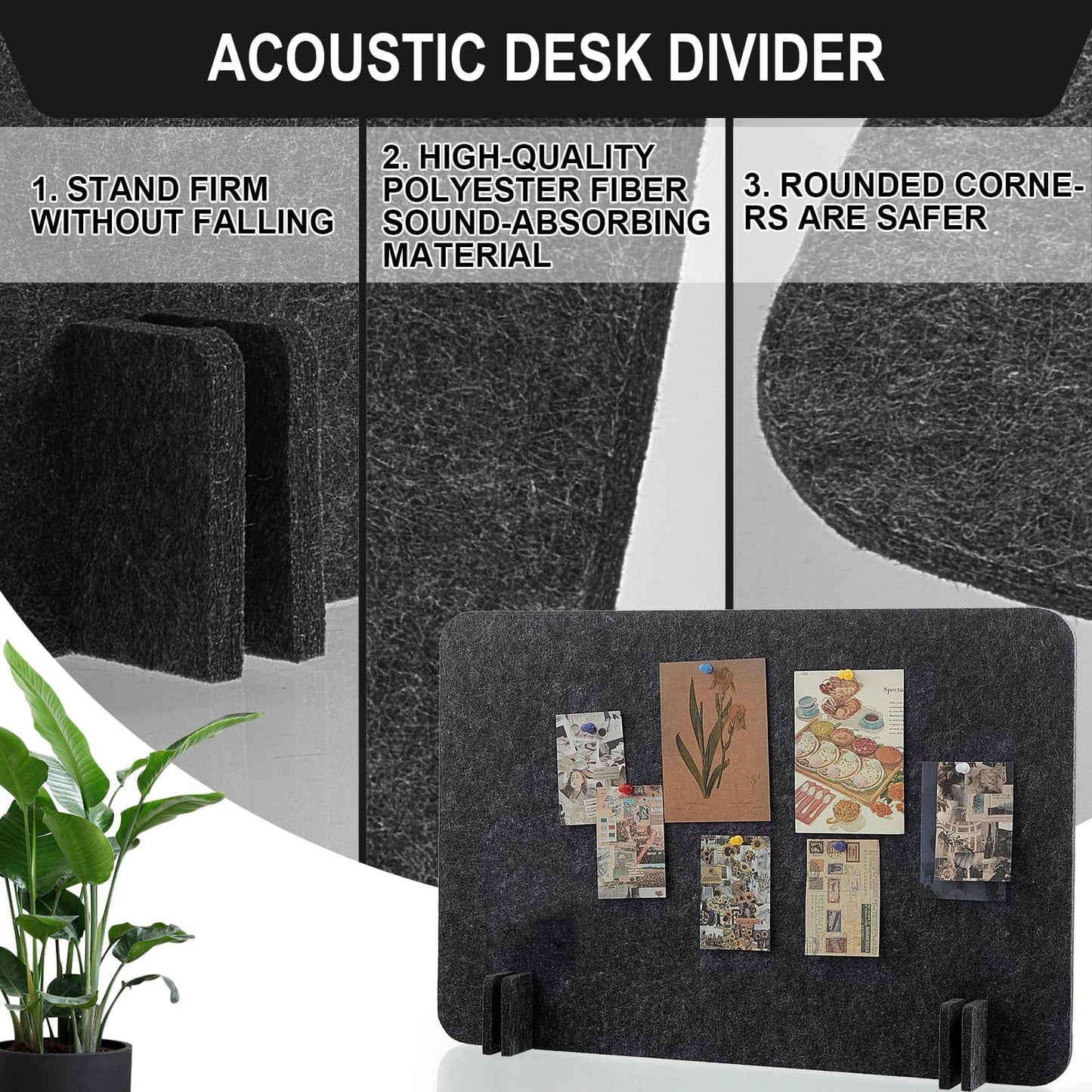 Fabbay 4 Pcs Acoustic Desk Divider Desk Partition for Students 16 x 24 Inch Table Freestanding Privacy Panel Visual Distraction and Noise Reducing for School Classroom Teacher Office (Black Gray)