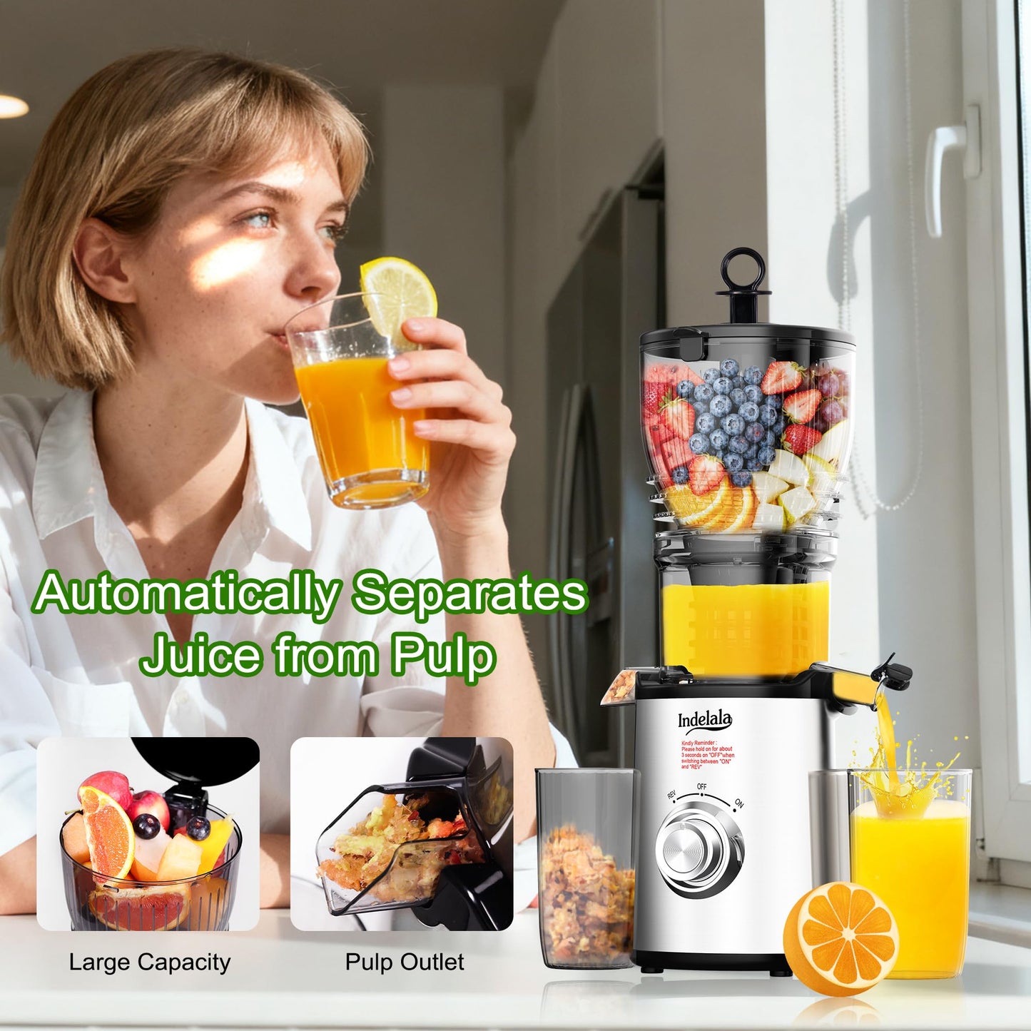 Cold Press Juicer Machines - 5.8" Wide Feed Chute, Easy To Clean, Slow Masticating Juicer Machines for Vegetable and Fruit, 300w Compact Juicers High Juice Yield