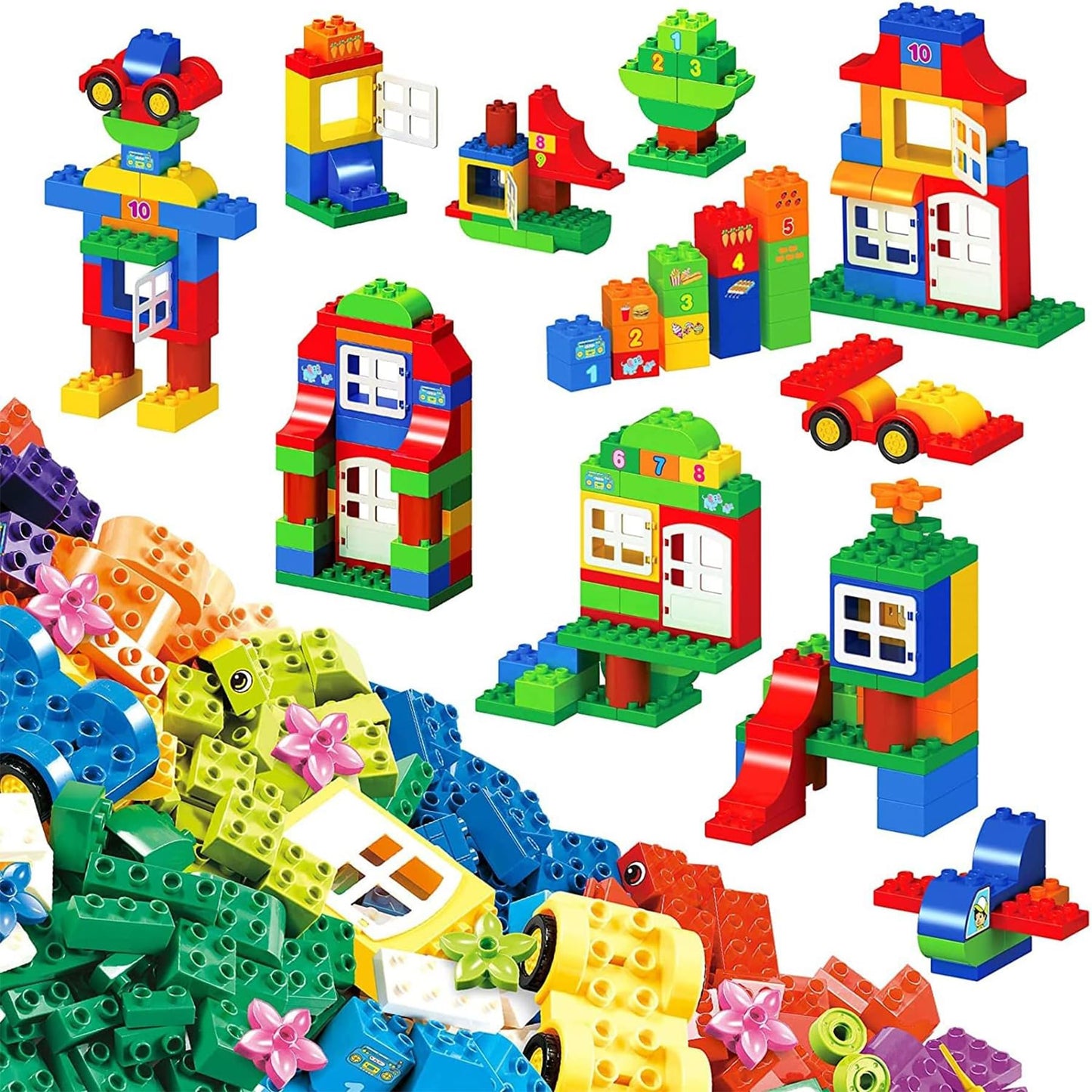 Large Building Blocks Set, 94 Pcs Kids Pre-School Toy Early Learning Big First Building Blocks for Toddler Boys Girls Aged 3+