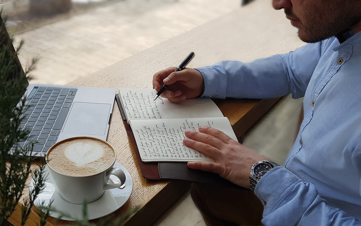 Le Vent Refillable Genuine Leather Journal, Writing Notebook, 2 Bound Notebooks, Lined and Blank, 200+200 Pages, A5 Cover, Handmade, for Poetry, Writers, Business, Work, Study, College, and Daily Notepad