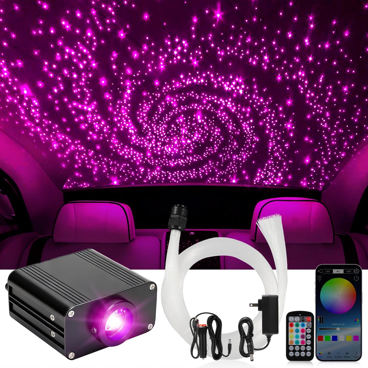 GEARPASS Starlight Headliner Kit, Twinkle Star Lights for Car Decor 500pcs*0.03in*9.8ft/3m, Fiber Optic Star Ceiling Lights APP/Remote Control for Car Roof Home Ceiling