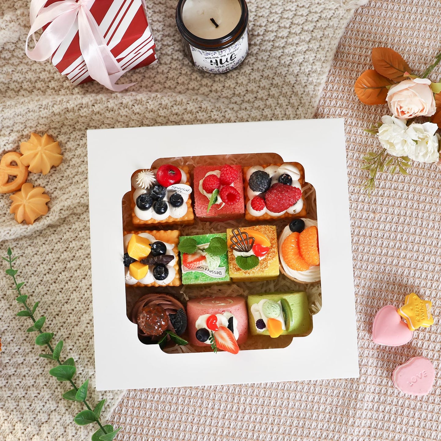 Moretoes 56pcs Pie Boxes 10x10x2.5 Inches Bakery Boxes with Window for Cookies, Pastries, Pies, Pastries, Muffins, Donuts