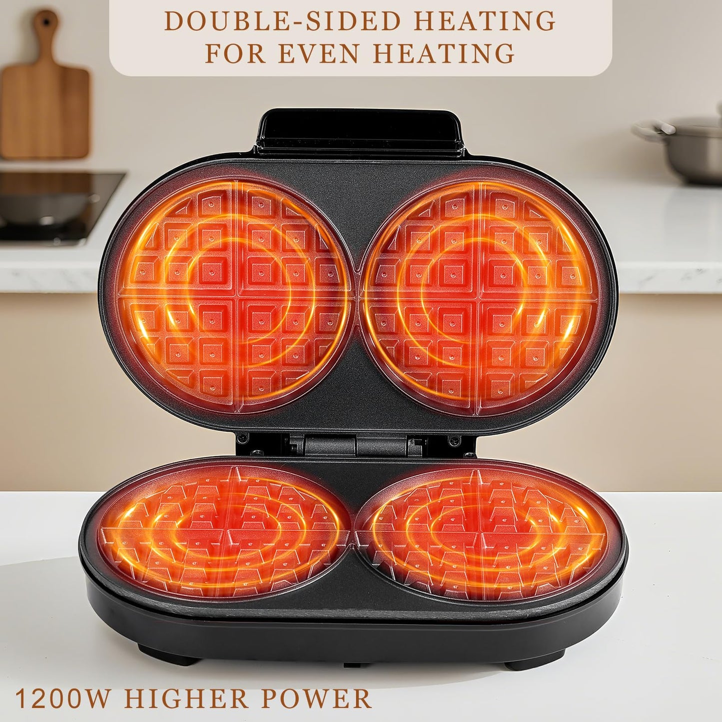 Double Waffle Maker 6 Inch, 1200W Belgian Waffle Maker for Breakfast and Snacks, Makes 2 Personalized Individual Keto Chaffles, Waffle Iron with Nonstick Plates, Temperature Knob, Black