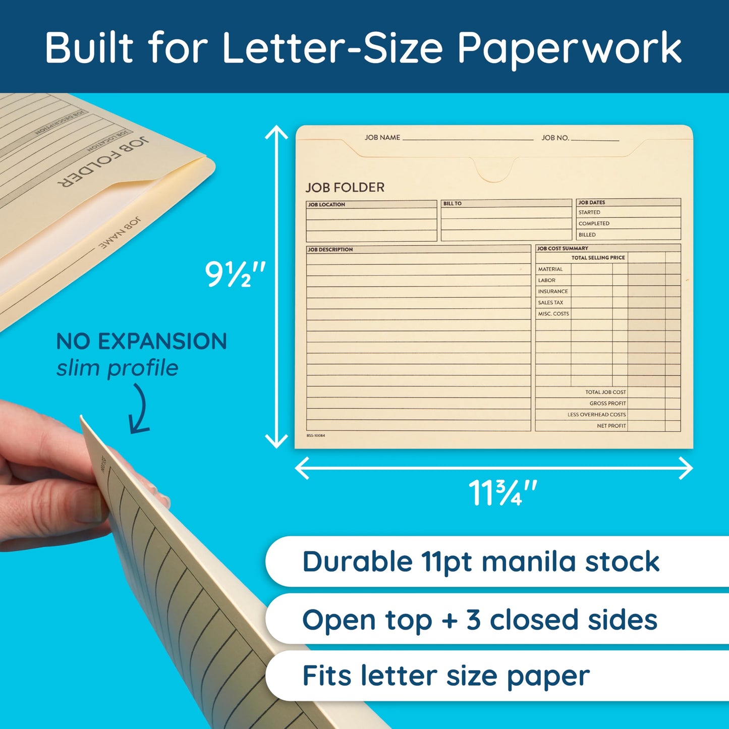 100 Blue Summit Supplies Job Folders Construction, 10 x 12 Inches, Project Folders with Preprinting for Job Tracking, Manila Job Folders File Jacket – 100 Folders