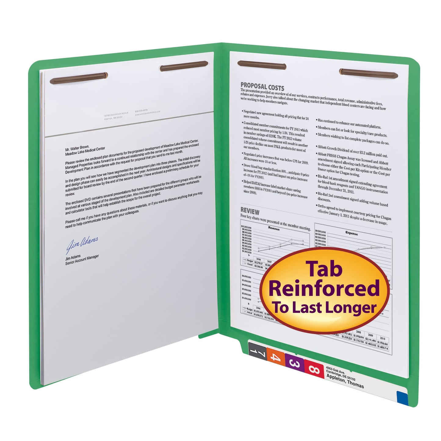 Smead End Tab Fastener File Folder, Shelf-Master® Reinforced Straight-Cut Tab, 2 Fasteners, Letter Size, Green, 50 per Box (25140)