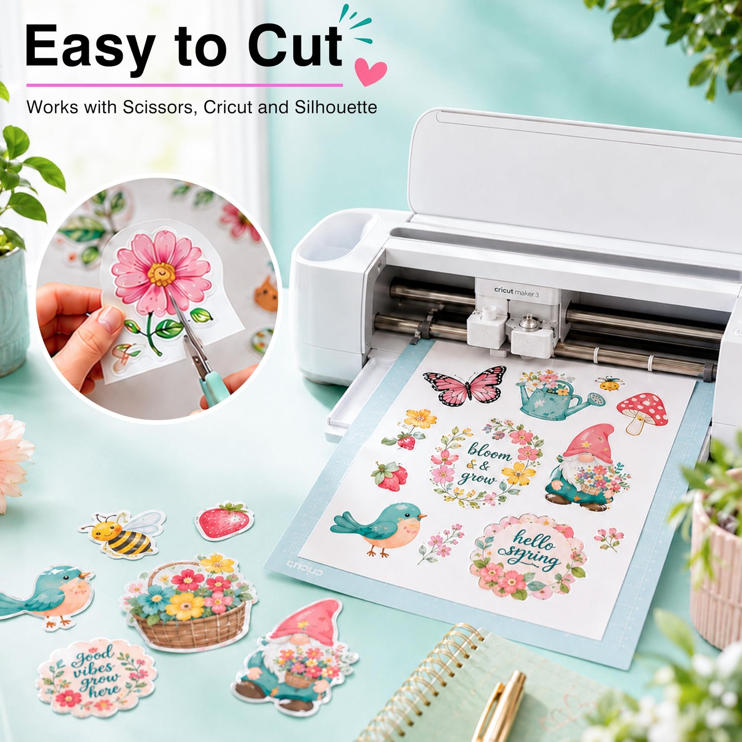 Ruibytree Printable Vinyl Sticker Paper for Inkjet Printer, 120 Sheets Glossy White 8.5 x 11 Inch, Waterproof, Quick Dry, Vivid Colors, Tear Resistant, for Cricut, Labels and DIY Crafts