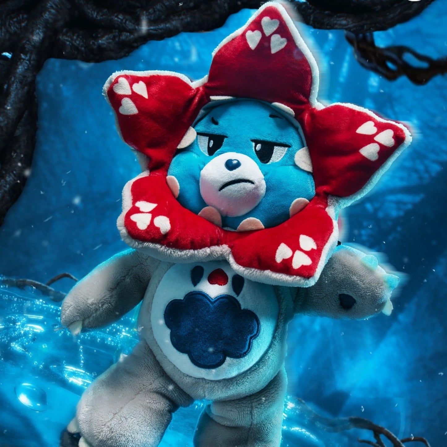 Care Bears Stranger Things Grumpy Bear as The Demogorgon Plush Toy, Collectible Character Crossover