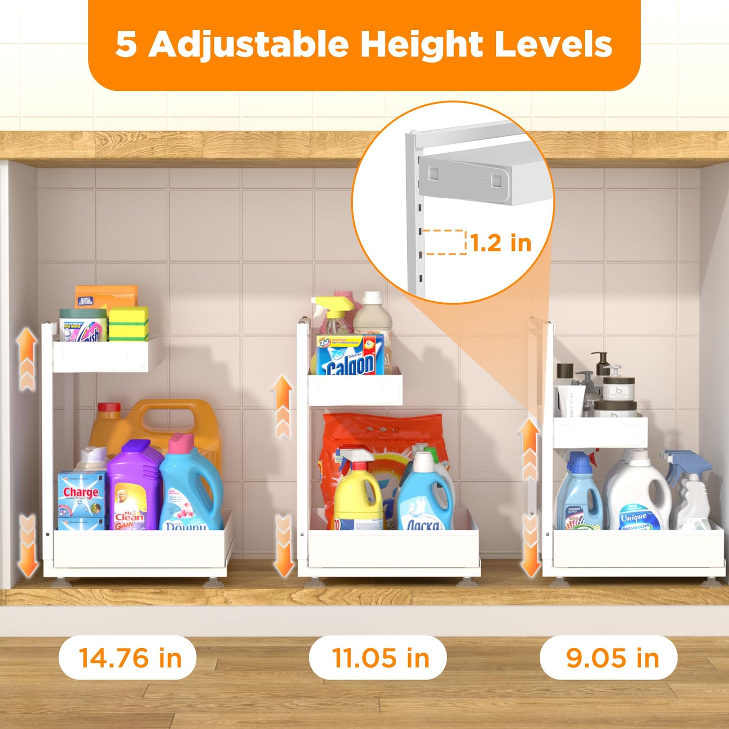 TATAANTY Under Sink Organizer 2 Pack, 2 Tier Metal Under the Sink Storage, Heavy Duty Slide out Pull out Cabinet Organizer, Height Adjustable for Kitchen Bathroom Pantry Closet Organization Rack