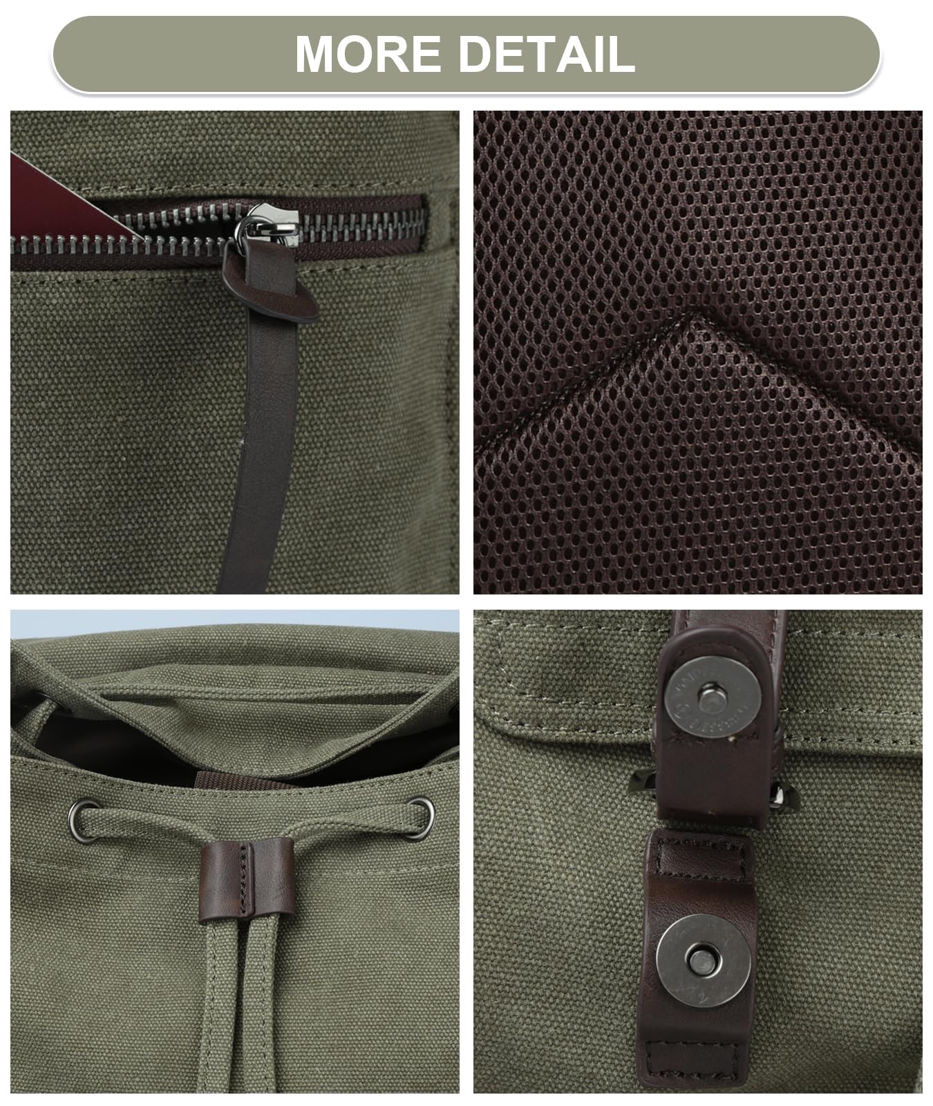 MOYYI Vintage Canvas Backpack for Men Olive Green Rucksack Fit 15.6 inch Laptop Retro Flap Daypack for Casual Hiking Travel Commute