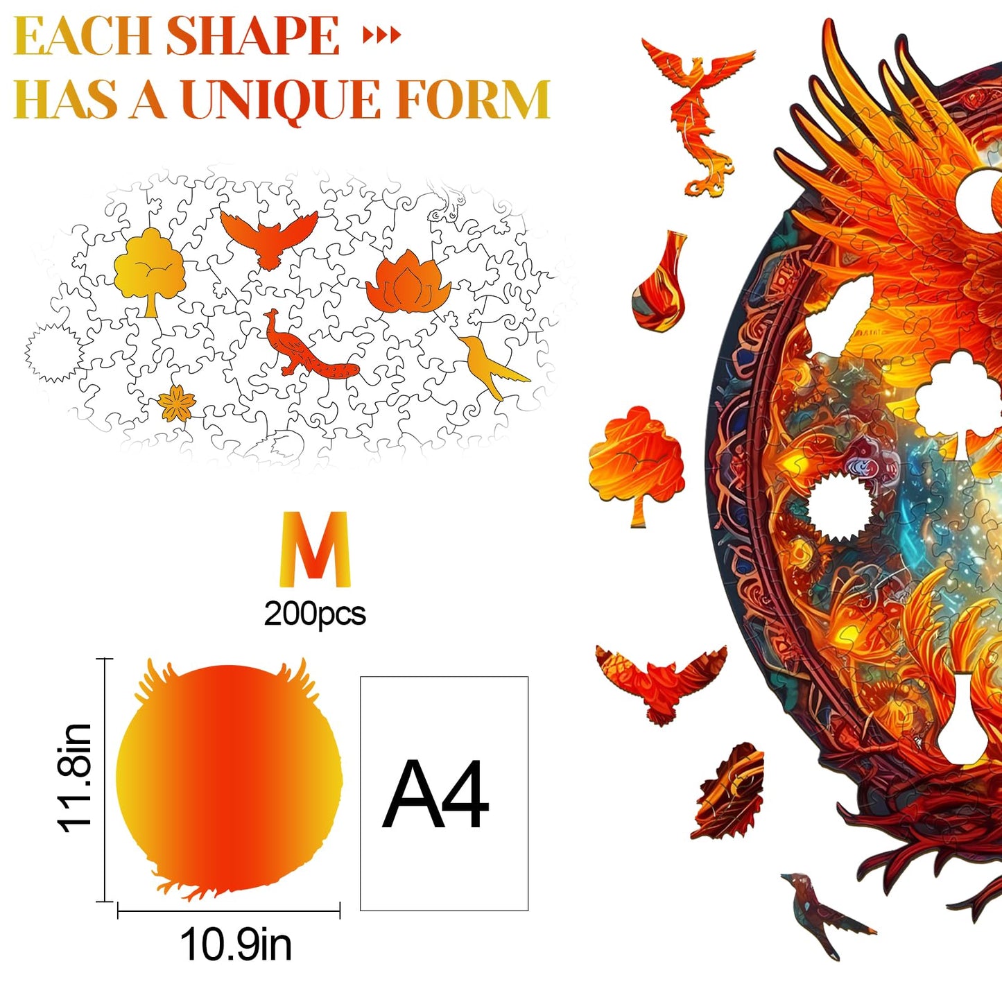 KAAYEE Wooden Jigsaw Puzzles-Wooden Puzzle Adult Unique Shape Advanced Phoenix Wooden Jigsaw Puzzle for Adult, Family Puzzles 14.9 * 13.8in 290pcs,Chritmas Gift