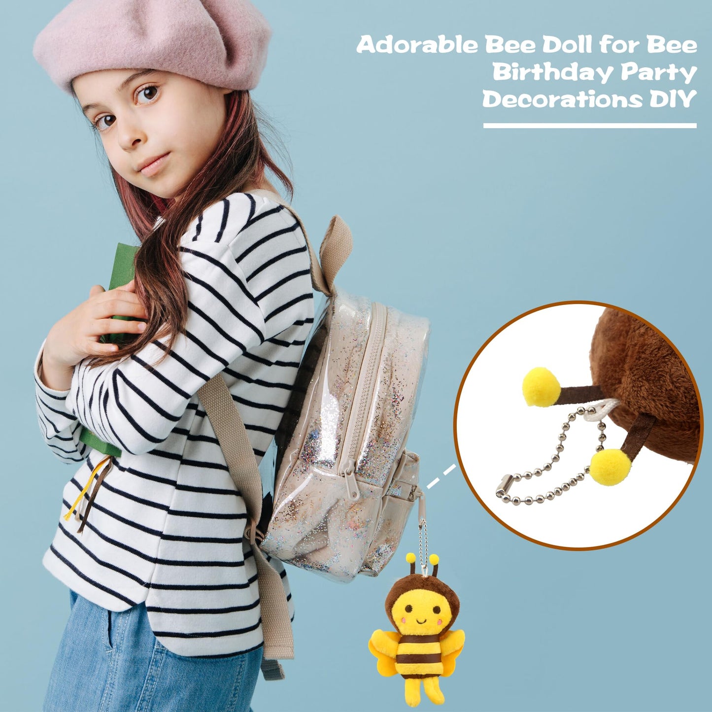 Puteraya 26 Pack 5 Inch Cute Bee Stuffed Animal Toys Soft Plush Bee Lifelike Plush Honeybee Keychain for Room Decoration Holiday Birthday Baby Shower Animal Theme Party Favors