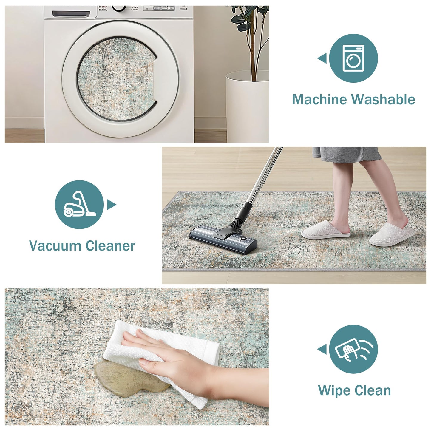 GENIMO Kitchen Rugs Sets of 3 Non Slip Washable Kitchen Mats for Floor, Waterproof Abstract Kitchen Runner Rug, Floor Mat Carpet for Hallway, Laundry, Sink, Entryway, Bathroom, Green&Brown