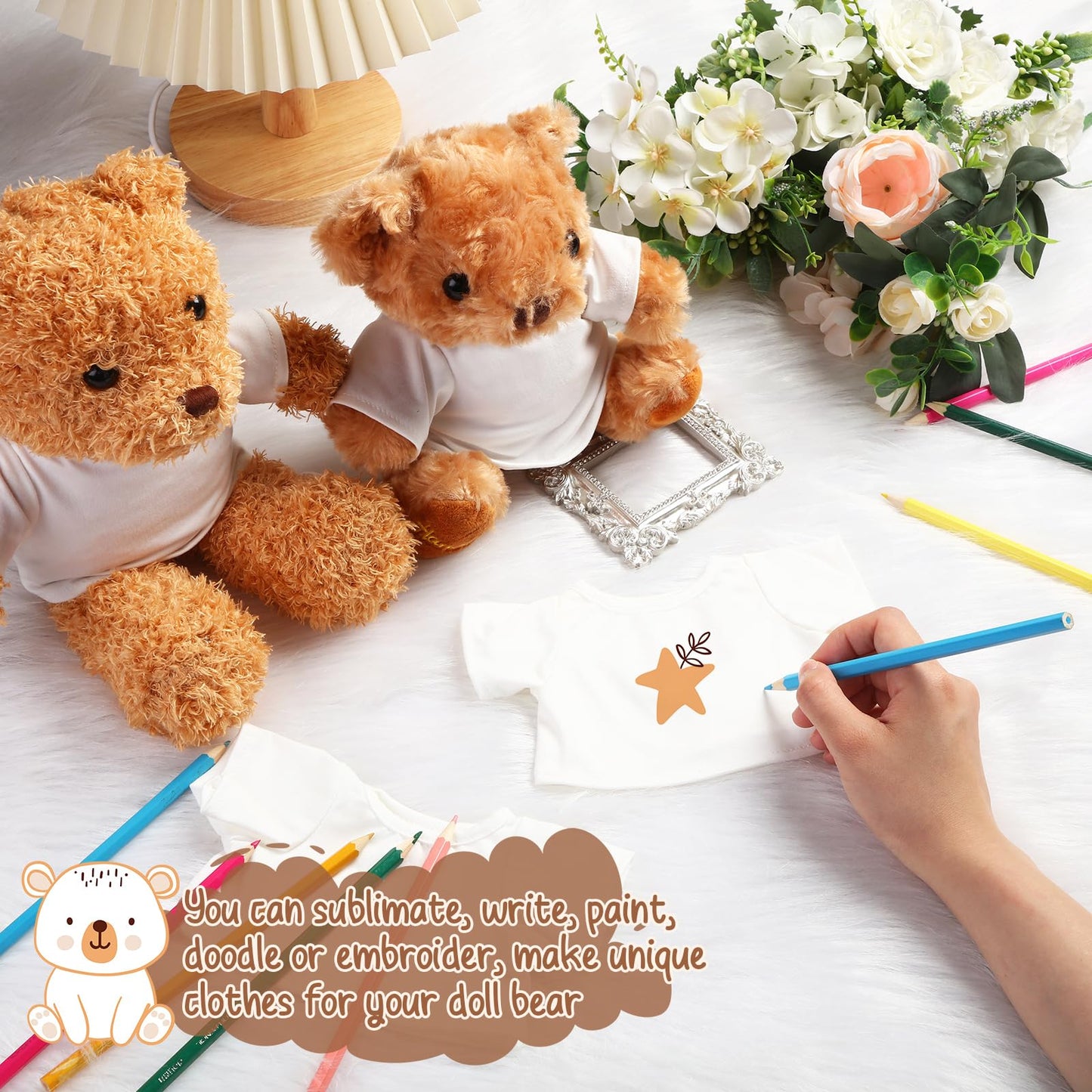 Litherr S 12 PCS Stuffed Bear Clothes Shirt Stuffed Animal Clothes Plush Doll Tshirts Classic Plush Bear Shirts Fit 8-12 Inches Stuffed Bear Dolls